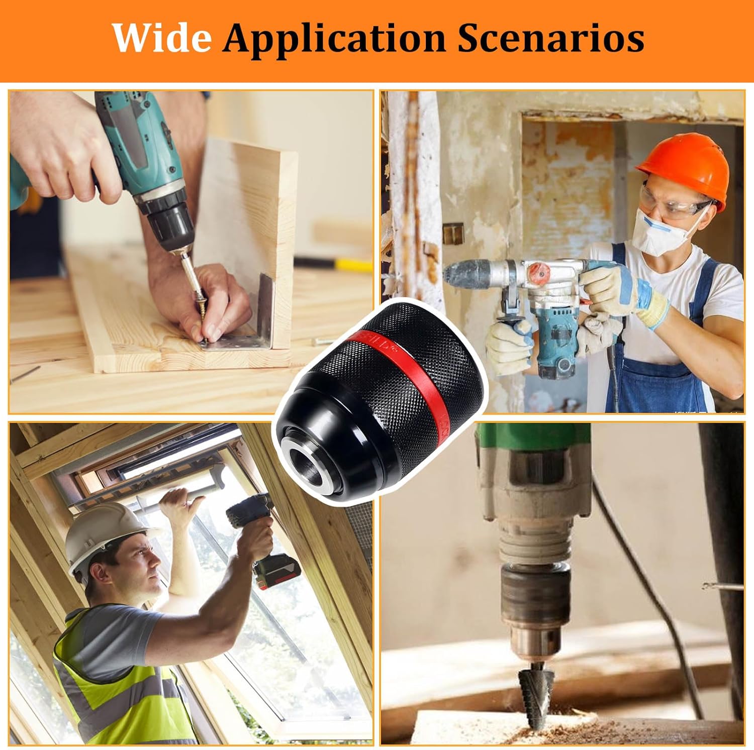 Keyless Drill Chuck for Milwaukee,1/2-20UNF Mount 1.5-13mm Self-tighten Drill Chuck for Multiple Purposes,Including 3/8" SDS-Plus Shank,1/4" Hex Shank,1/2" Impact Wrench Adapter