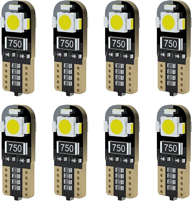 W5W T10 LED Bulb CANBUS Error Free 501 194 168 Wedge 12V Replacement Bulbs for Car Interior Lights Dome Map Side Door Courtesy Trunk License Plate Light 6000K White 8Pcs