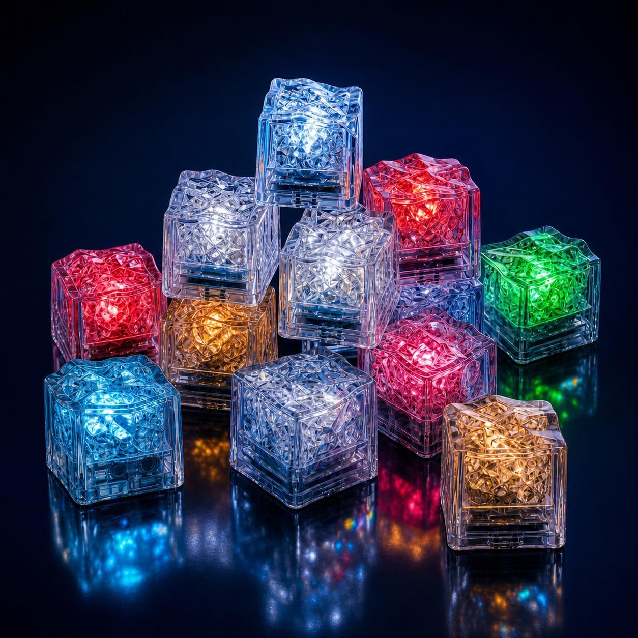 Light Up Ice Cubes, 12 Pack Light up Ice Cubes for Bath Kids, Ice Cubes Reusable for Cocktails, Club, Bar, Party, Wedding Decor