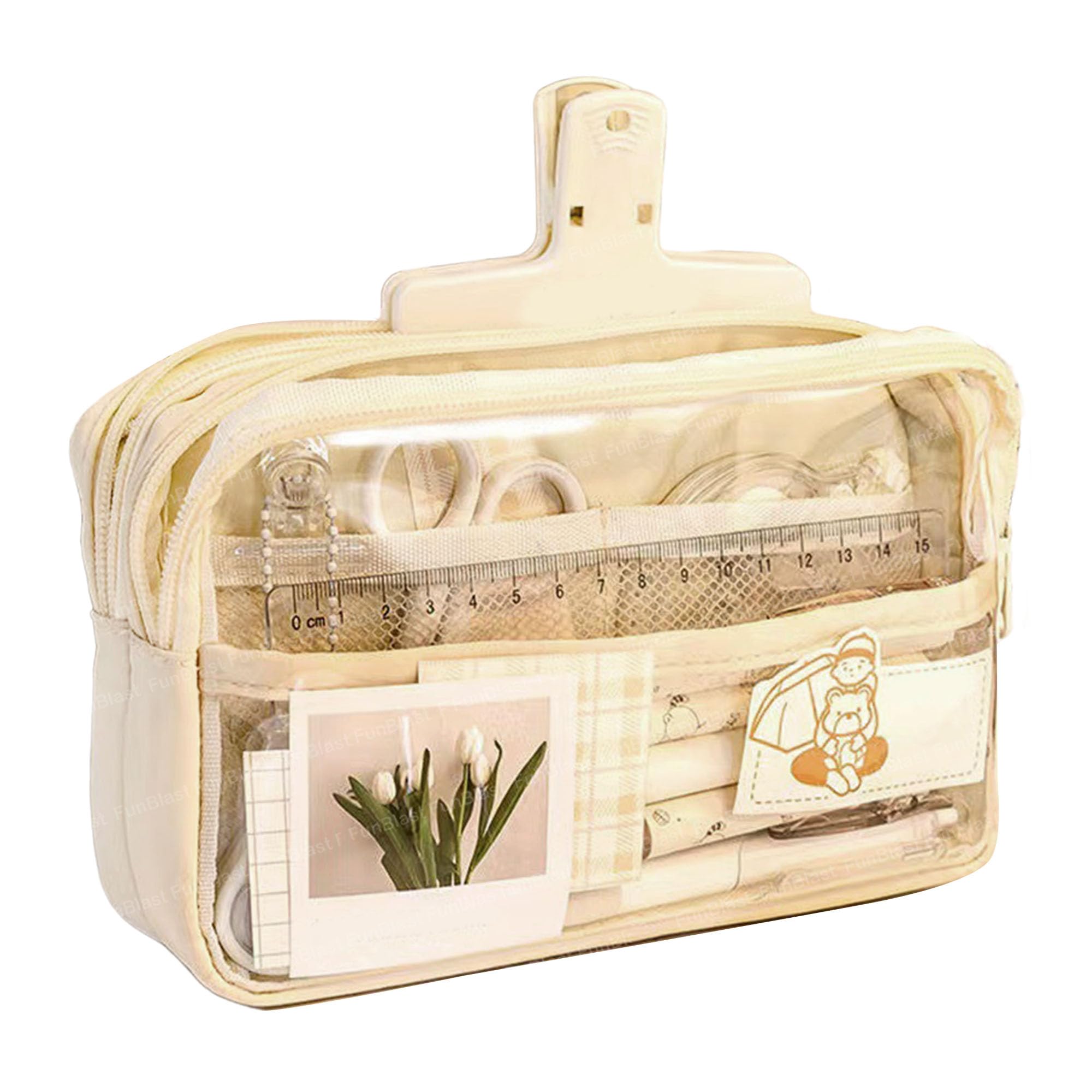FunBlast Large Capacity Pencil Pouch, Multiple Compartment Double Zipper Pencil Pouch, Pencil Pouch, Aesthetic Pouch, Cute Stationery Bag for Students Girls Adults Office (Beige) (B0DFCQKDGW) Amazon Price History, Amazon Price Tracker