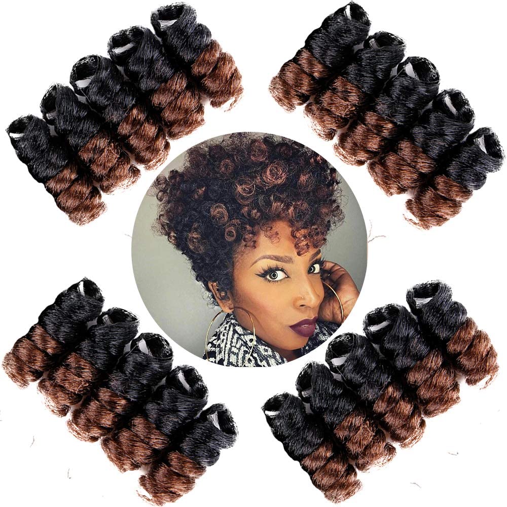 Queentas 3 pack 10 inch Bounce African Collection Short Crochet Hair for Women Curly Braids Braiding Hair Carrie Curl (10 inches 8mm &12 mm Natural Black/Brown)