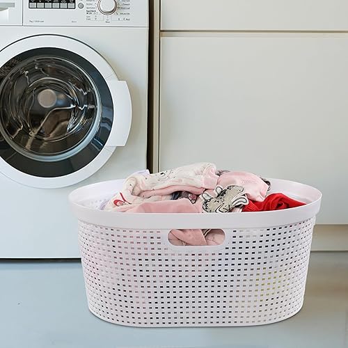 Miniatura 4 de Cestas de plástico para ropa sucia de 42 litros, cestas blancas con asas, juego de 4