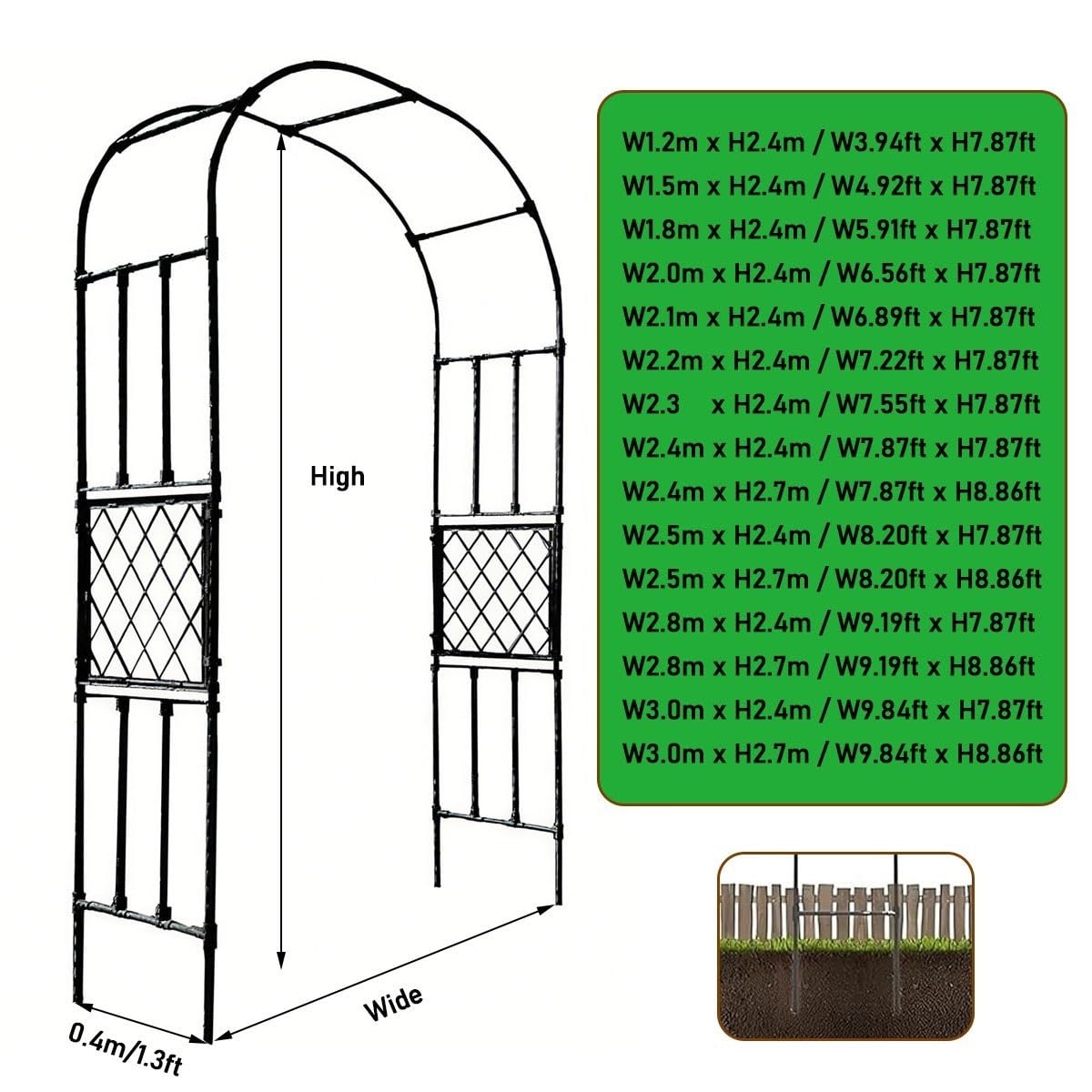 Zewnętrzny metalowy łuk ogrodowy, krata, wodoodporna pergola altana do roślin pnących, 2,5 x 2,7 m (szer. x wys.), idealna na wesela trawnikowe i dekoracje imprezowe, stojak ogrodowy