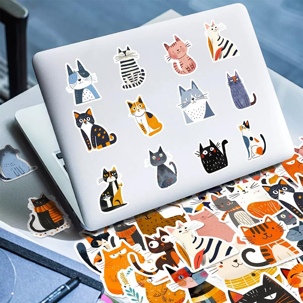 50 adesivi per gatti e piante,graziosi adesivi impermeabili per gatti neri, cartoni animati Kawaii, laptop, in vinile, per skateboard, bicicletta, ciclomotori, moto, scrapbooking(colore)