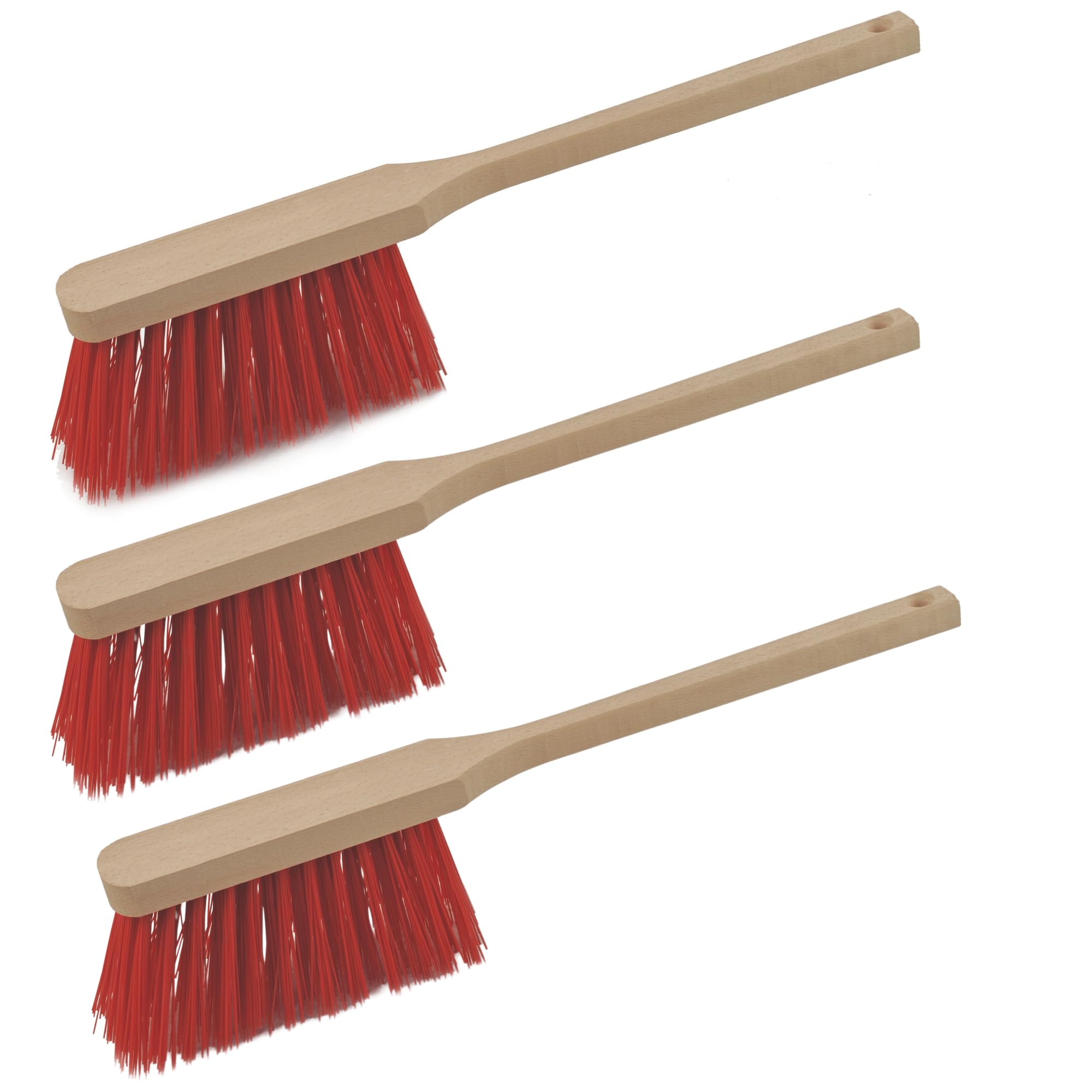 Novaliv 3X Handfeger mit langem Stiel I 45 cm I Elaston I Schneebesen Holz Schnee Feger Kehrwisch dust Brush