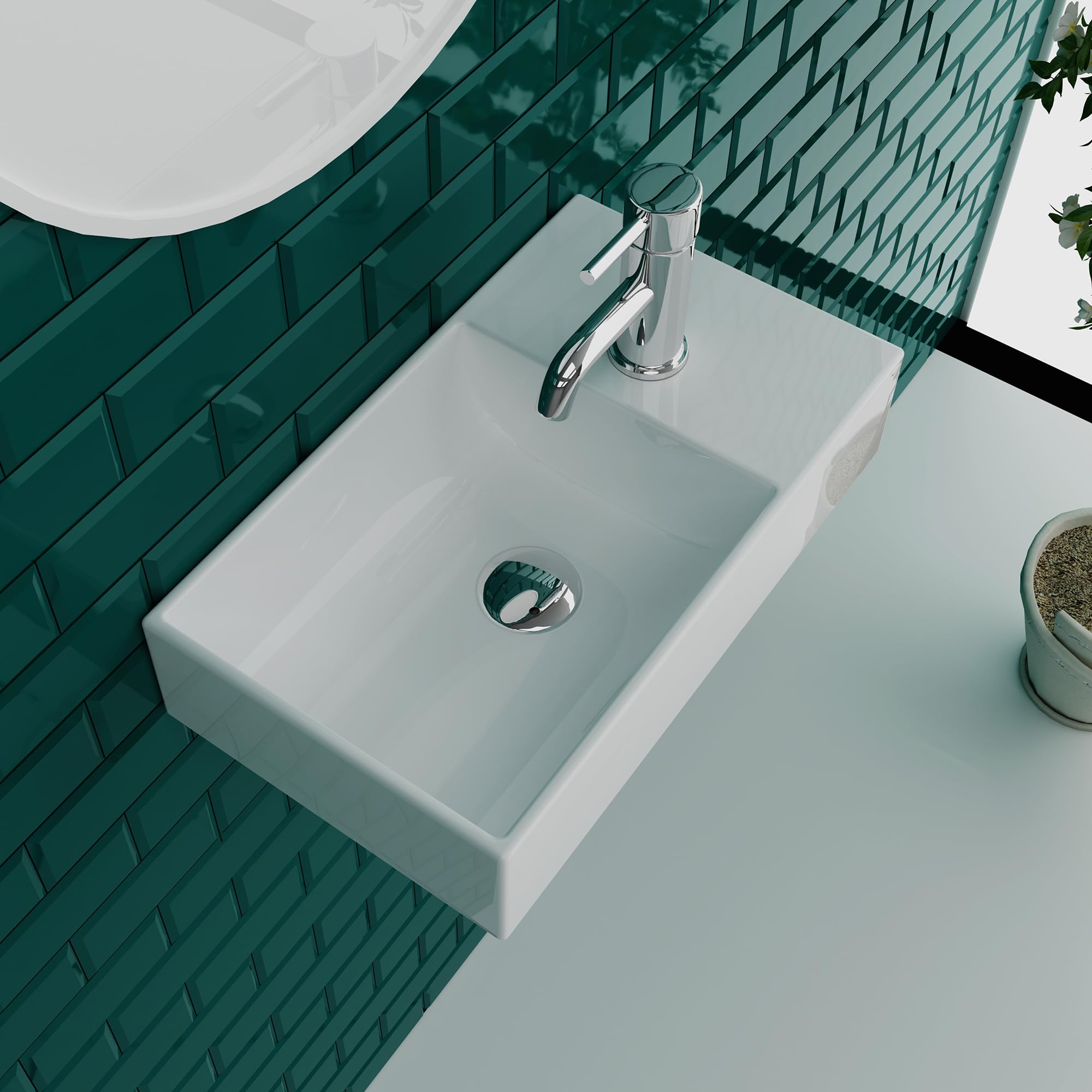 Alpenberger Mini Waschbecken Eckig | Badwaschbecken aus Sanitärkeramik mit Links Becken | Gästeklo Waschbecken zur Wandmontage | Badezimmer Waschtisch Rechteckig in Weiß mit Ablagefläche Rechts