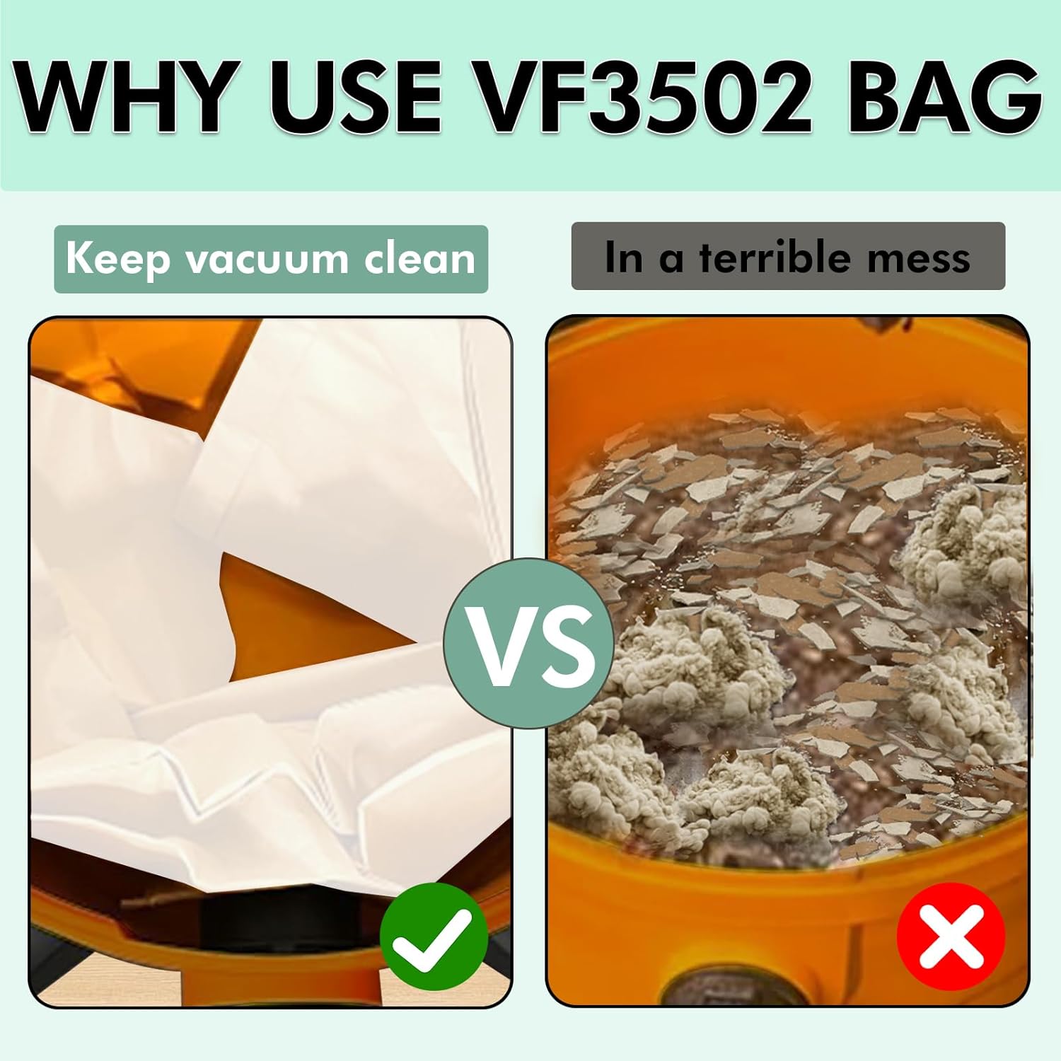 15 Pack 23743 VF3502 Vacuum Bags Compatible with Ridgid 12-16 Gallon Wet Dry Vacuums,Dust Collection Bags WD1950 WD1956 WD1850 WD1851 RV2400HF WD1450 WD1680 WD1270