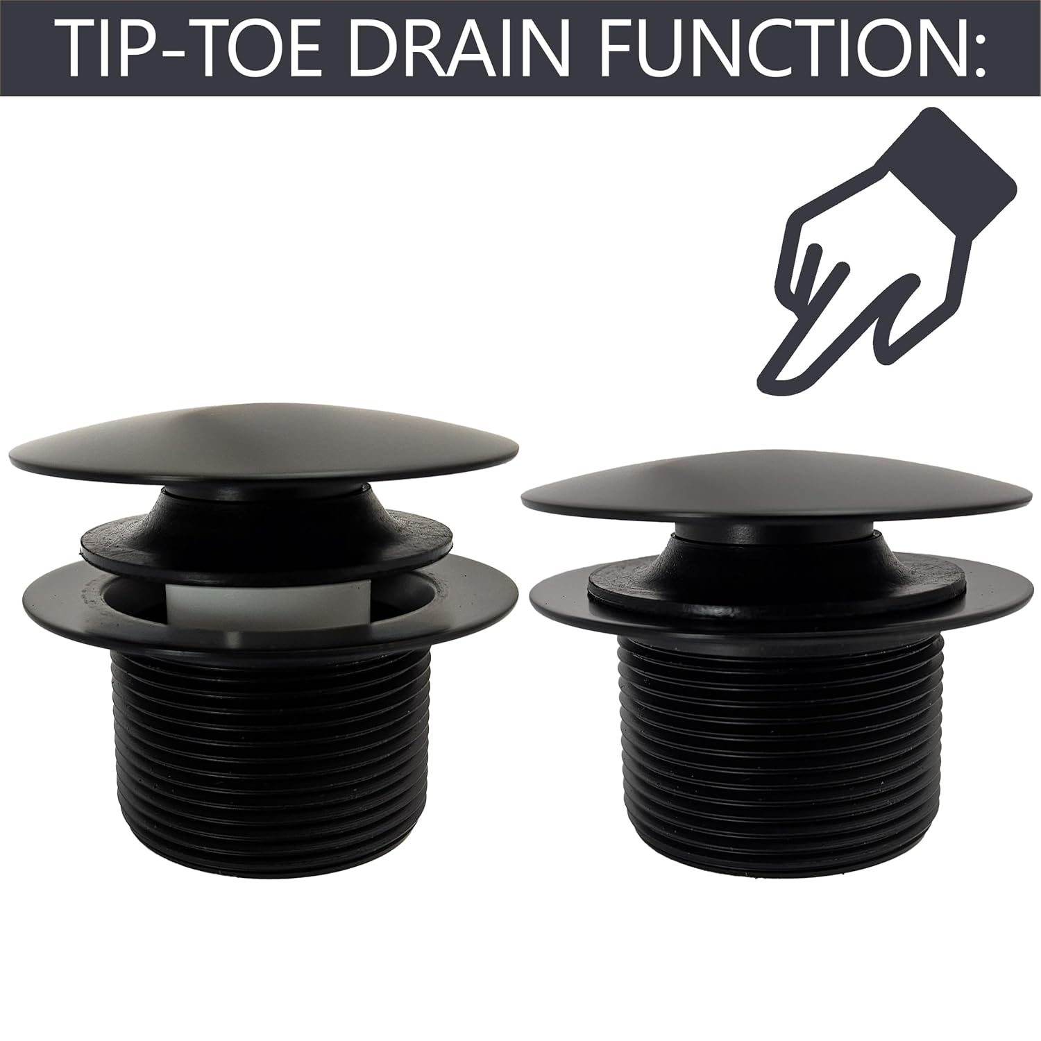 Westbrass A398R-62 1-1/2" NPSM Coarse Thread Mushroom Tip-Toe Bathtub Drain Stopper, Matte Black
