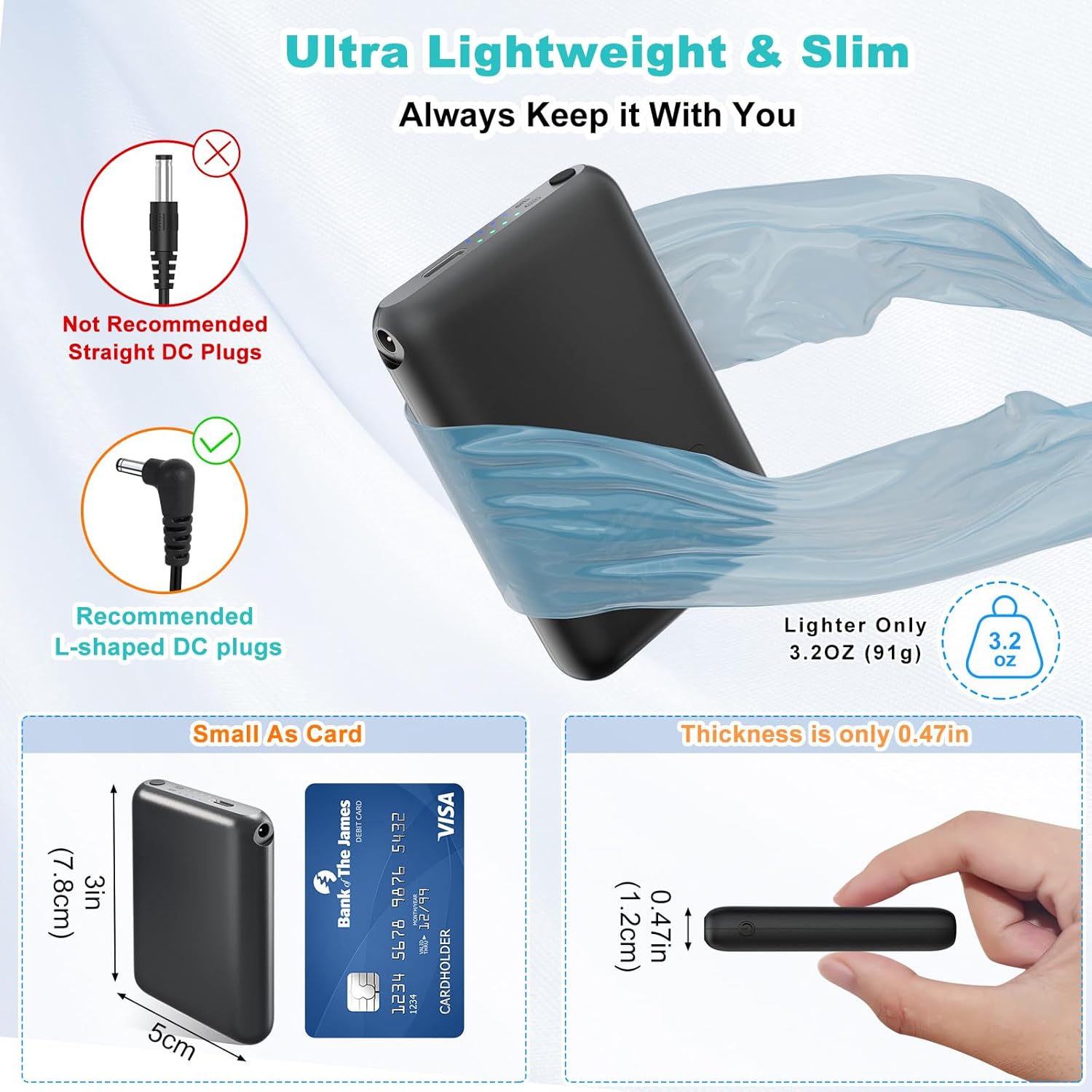 RTDEP 5V 6000mAh Heated Gloves Battery Pack, 4 Heating Level, Batteries for Heated Socks, Insoles, DC Output, Heat Slippers Rechargeable Battery- 1Pair - Image 5