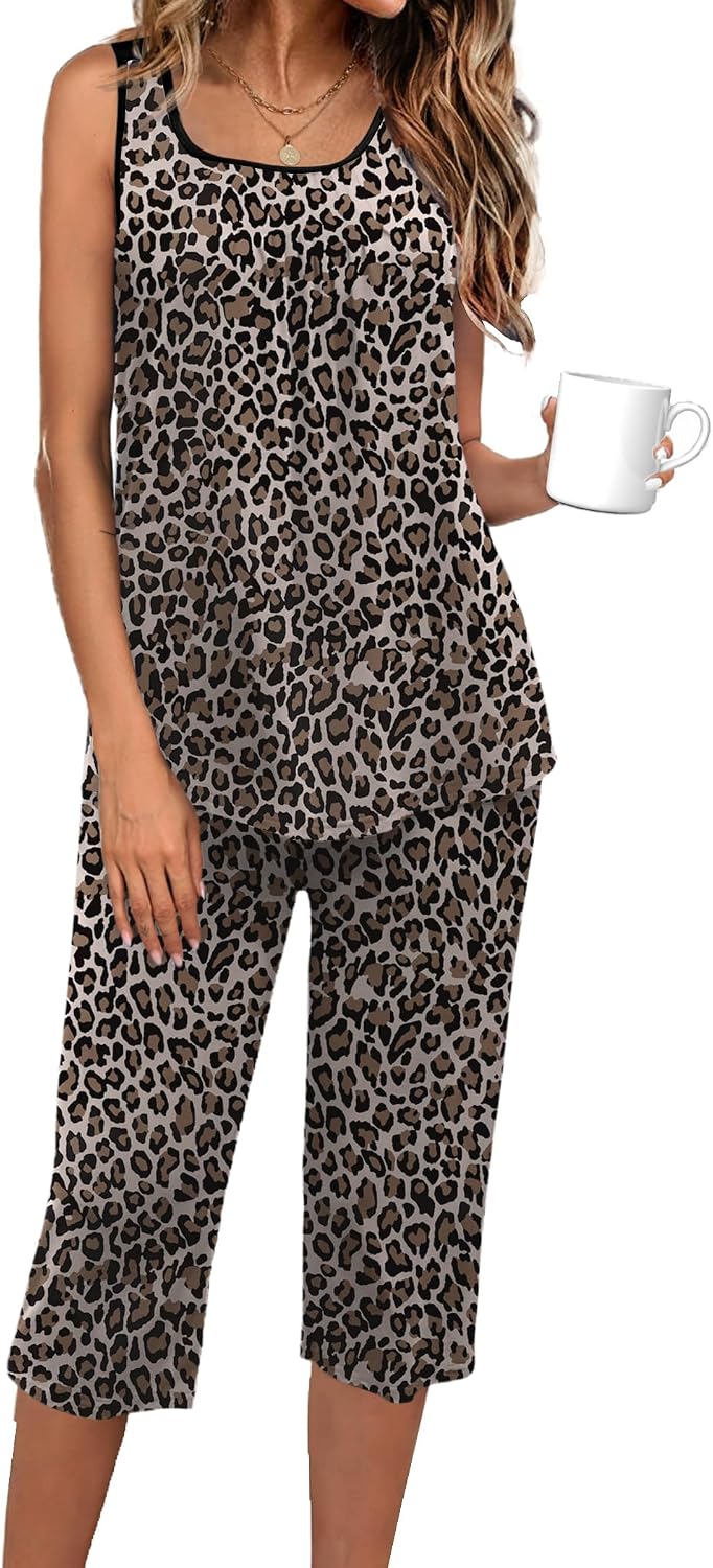 Ekouaer Capri Pajama Sets for Women 2 Piece Sleeveless Lounge Set S-XXXL