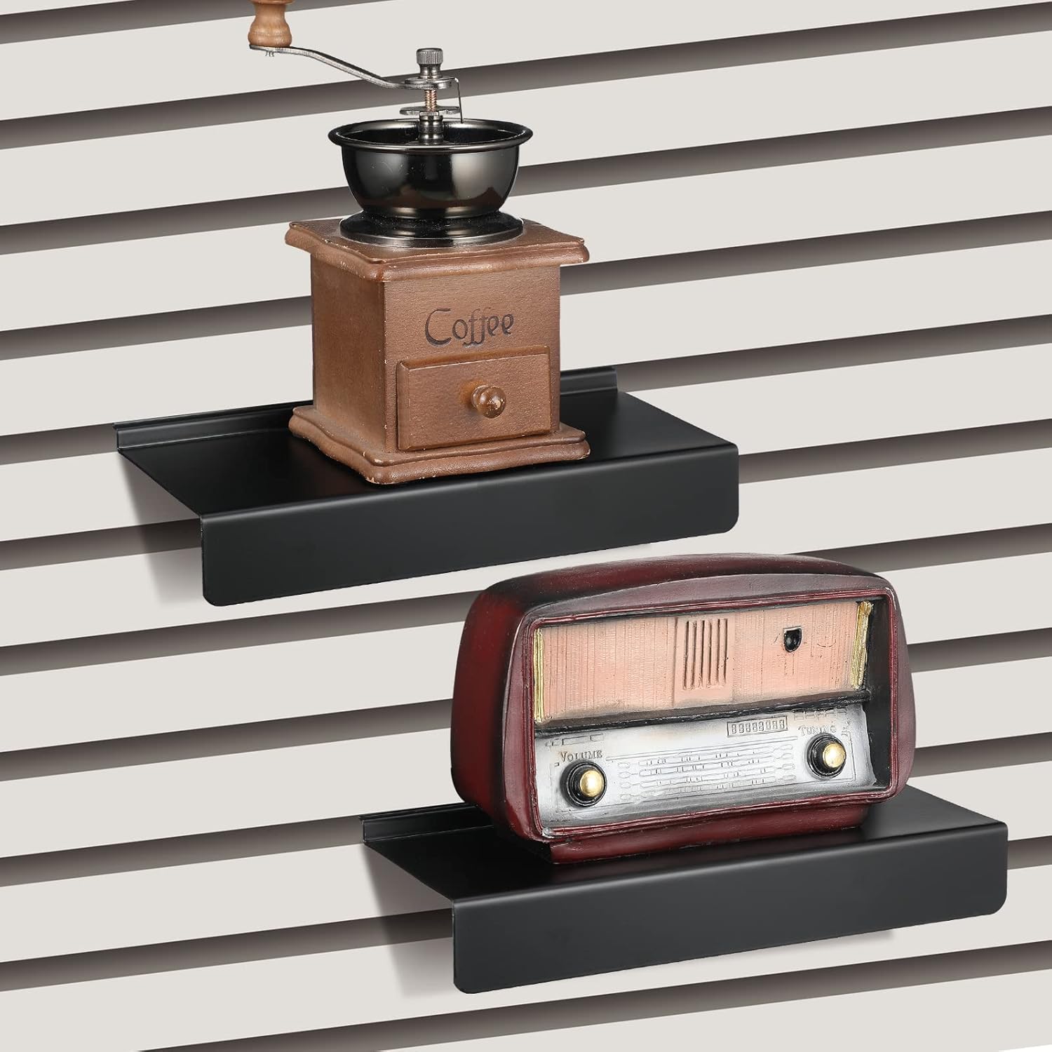 Oudain 6 Pack Metal Slat Wall Shelves Slatwall Accessories Slat Wall Shelves and Fixtures Heavy Duty Slatwall Shelf for Home Shoe Stores Boutiques Supplies 3.74 x 9.06 Inch (Black)