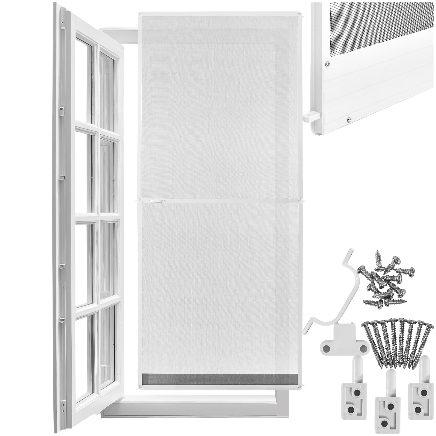 TecTake® Fly Screen for Doors, Weather- & UV-Resistant Insect Mesh Net with Aluminium Frame & Fibreglass Mesh, Lightweight Door Screen with Easy Installation, Can Be Cut to Size - 210 x 95 cm