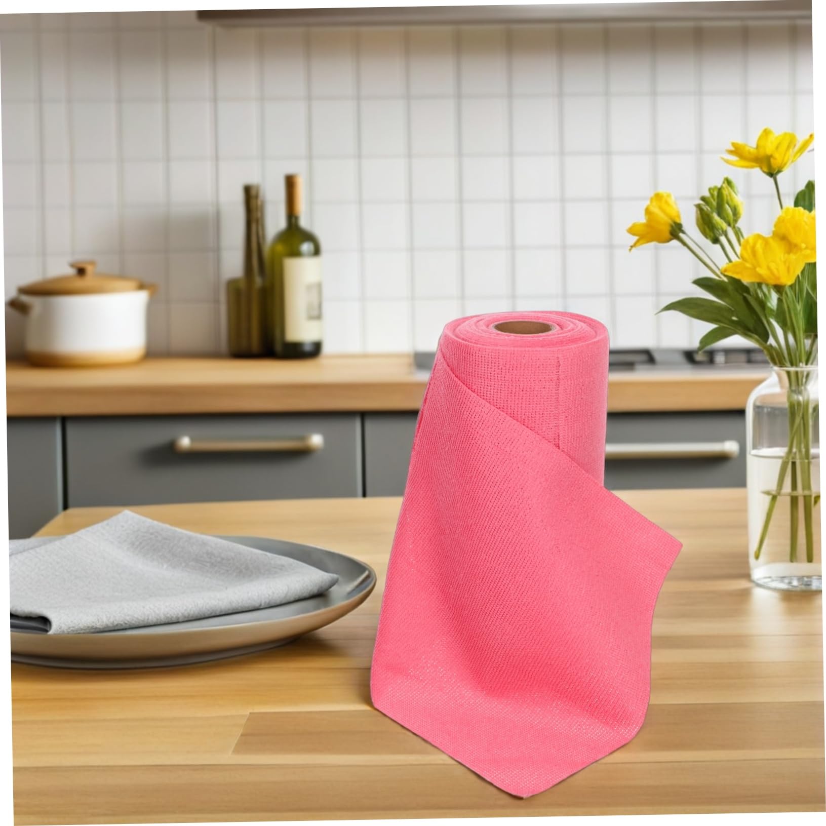 Mikrofaserhandtuchrolle 25cm Saugfähig und Strapazierfähig Abreißbar Wiederverwendbar für Haushalt und Küche Rosa Putzlappen