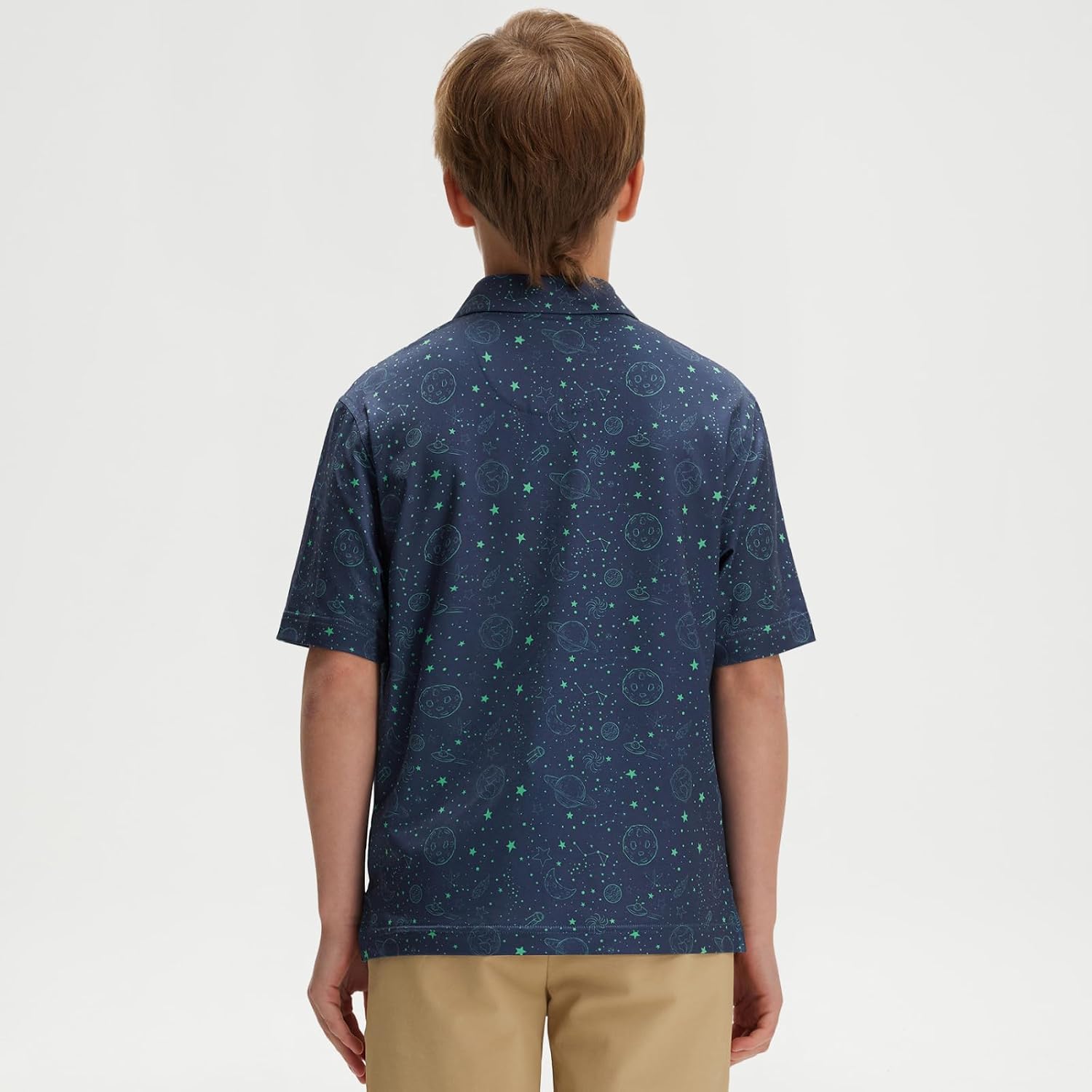 M MAELREG Boys Polo Shirts Funny Print Stretch Lightweight Short Sleeve Casual Collared Golf Shirts for Boys with 3 Button