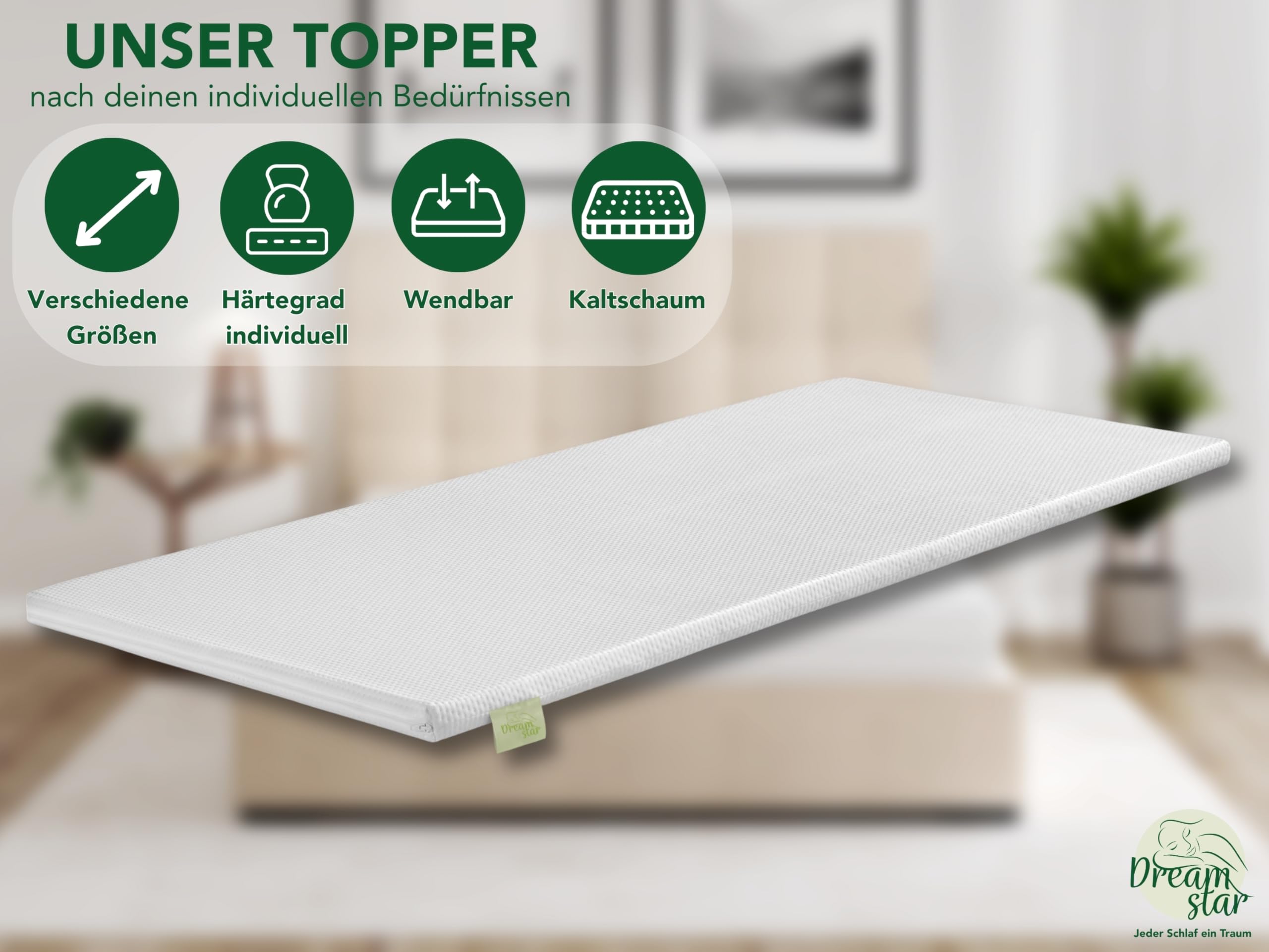 DREAMSTAR Easy Dream Matratzen Topper 140 x 200 cm H5 | Matratzentopper mit Kaltschaumkern| Matratzenauflage Härtegrad 5 | Öko-TEX® | 5 cm hoch