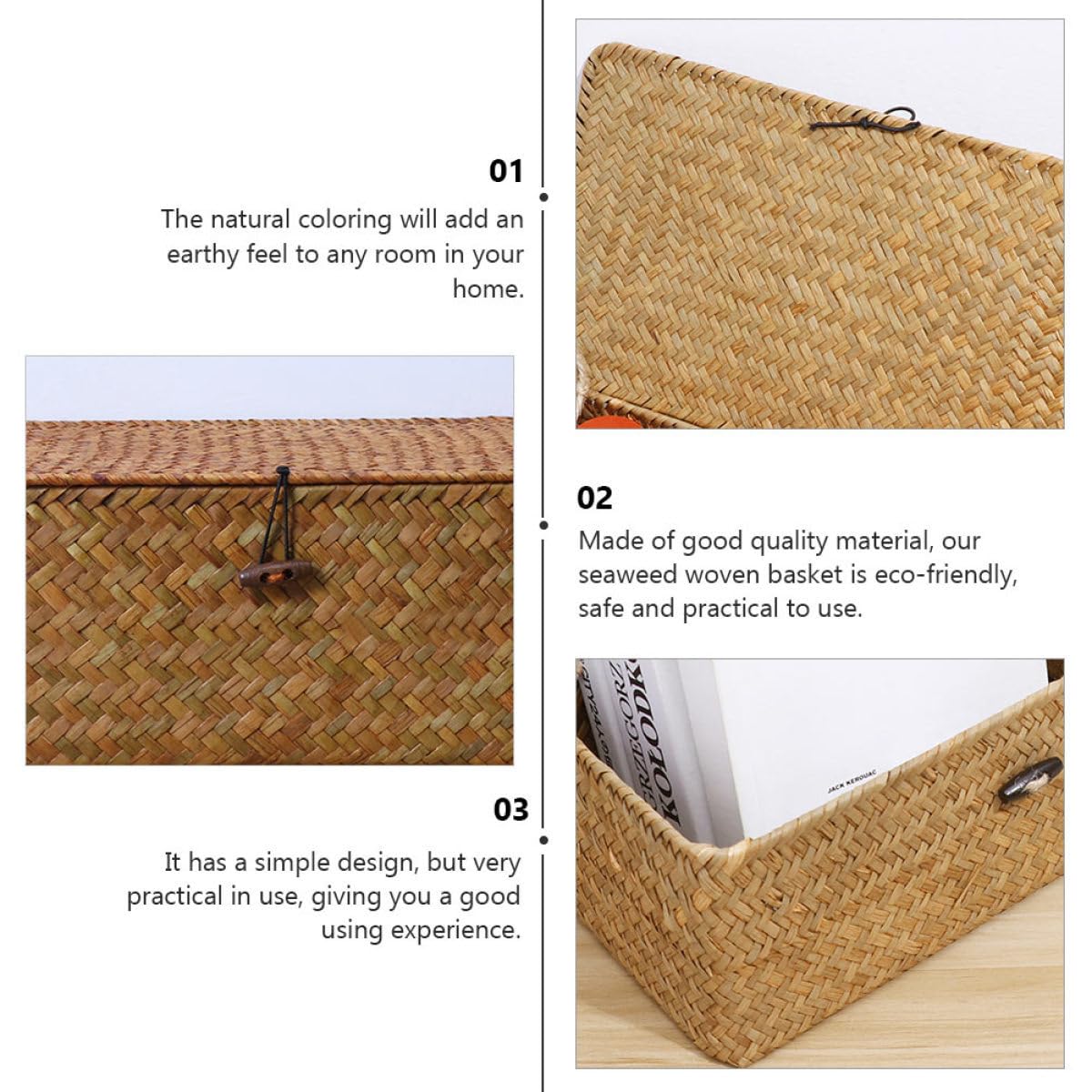 Ciieeo 2piezas Cajas De Almacenamiento De Natural Con Tapa De Cesto Organizador De Playa Para Juguetes y Ropa Mediano