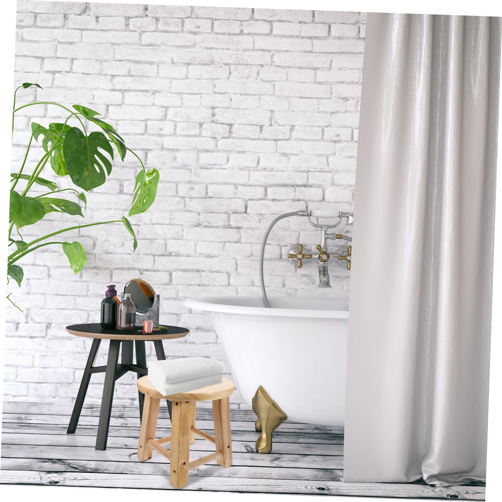 Taburete pequeño de madera para baño, mini asiento antideslizante con patas estables, taburete multiusos de madera maciza para cambiar zapatos, fácil de limpiar, resistente y diseño para uso doméstico