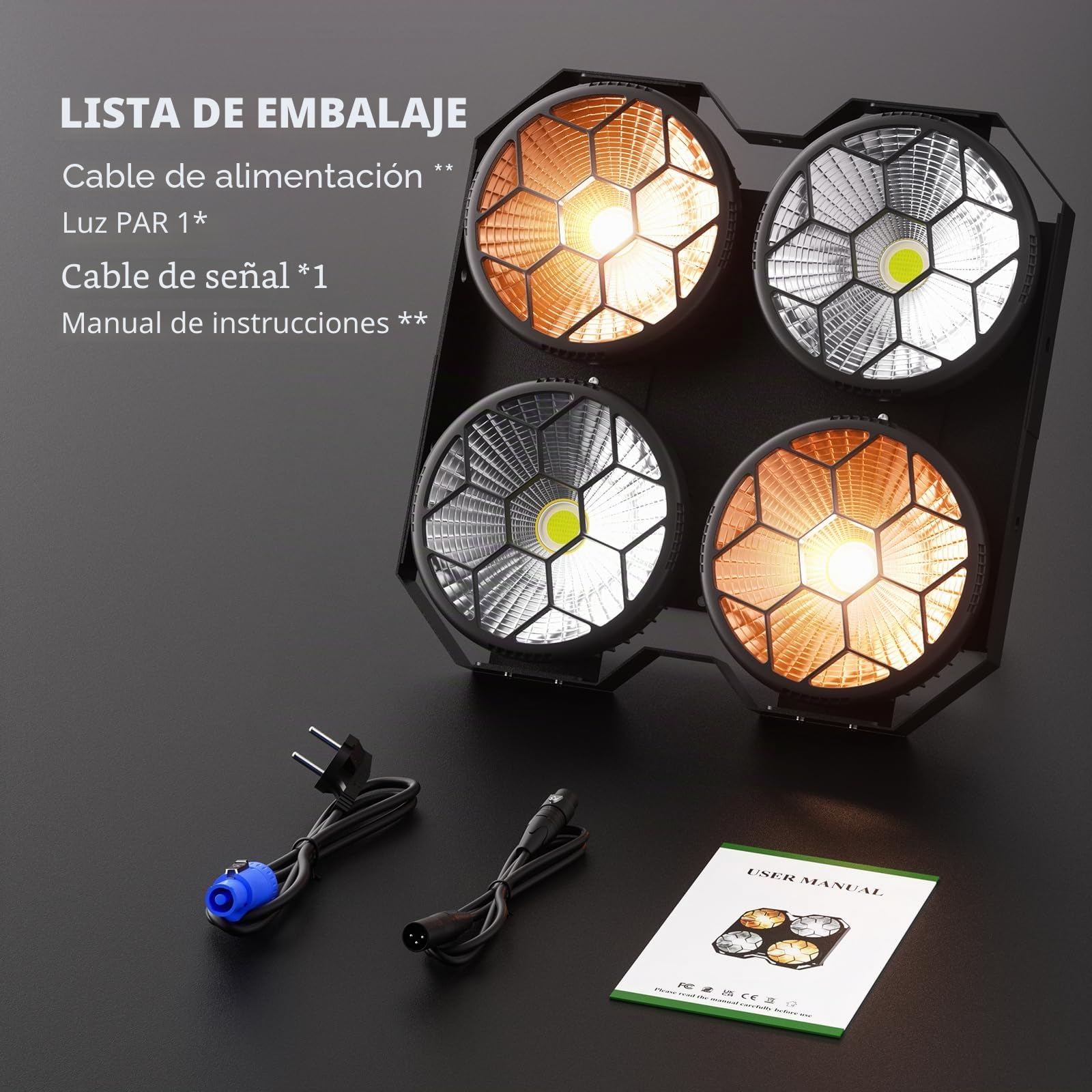 4x100W COB Par LED Foco Escenario lanco Frío/Cálido Luz de Escenario Estroboscópico 25+30 Efectos Luz de Foco para Fotografía Fiesta Cumpleaños Bar Discoteca