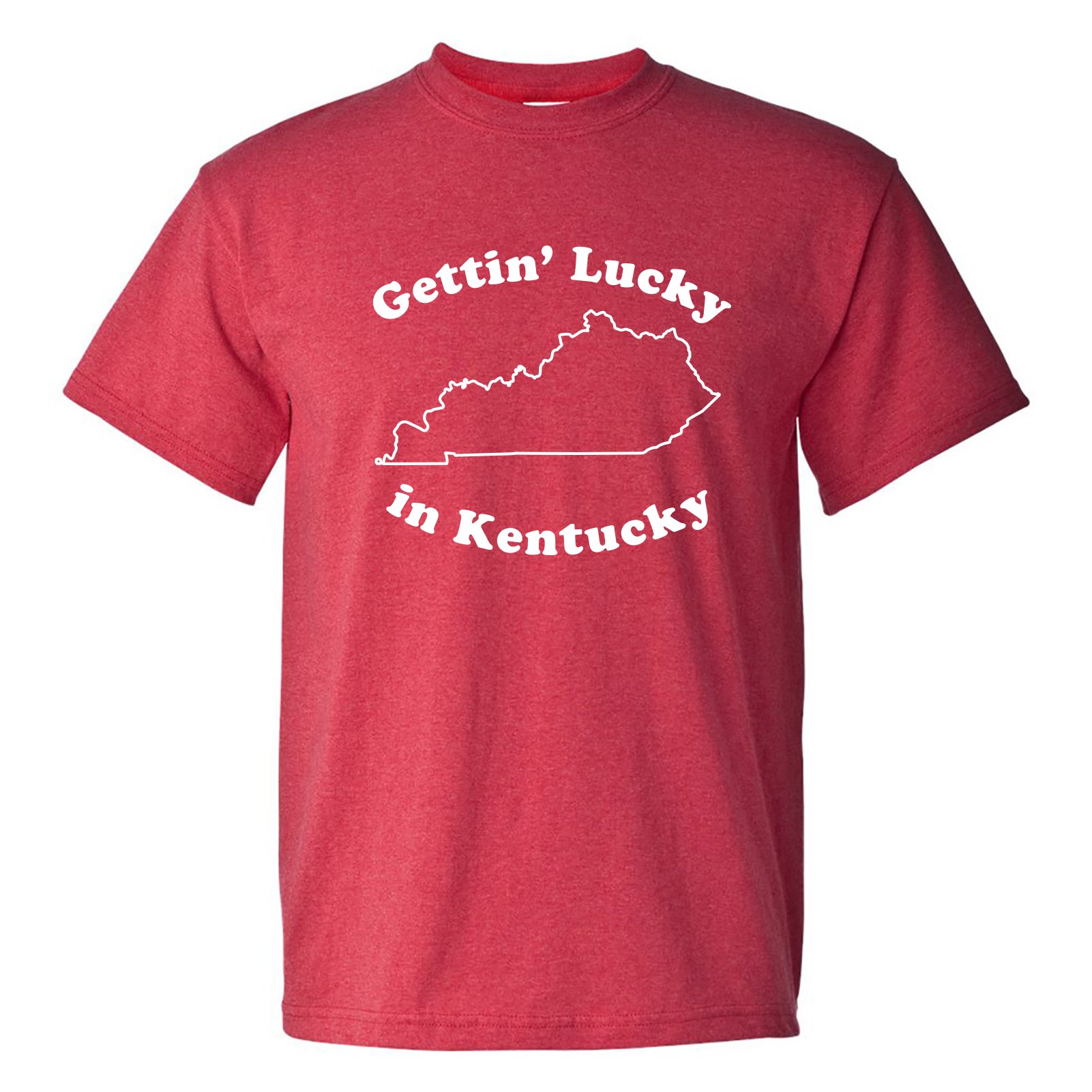 Gettin Lucky in Kentucky - Southern Pride Blue Grass State T Shirt - X-Large - Heather Red