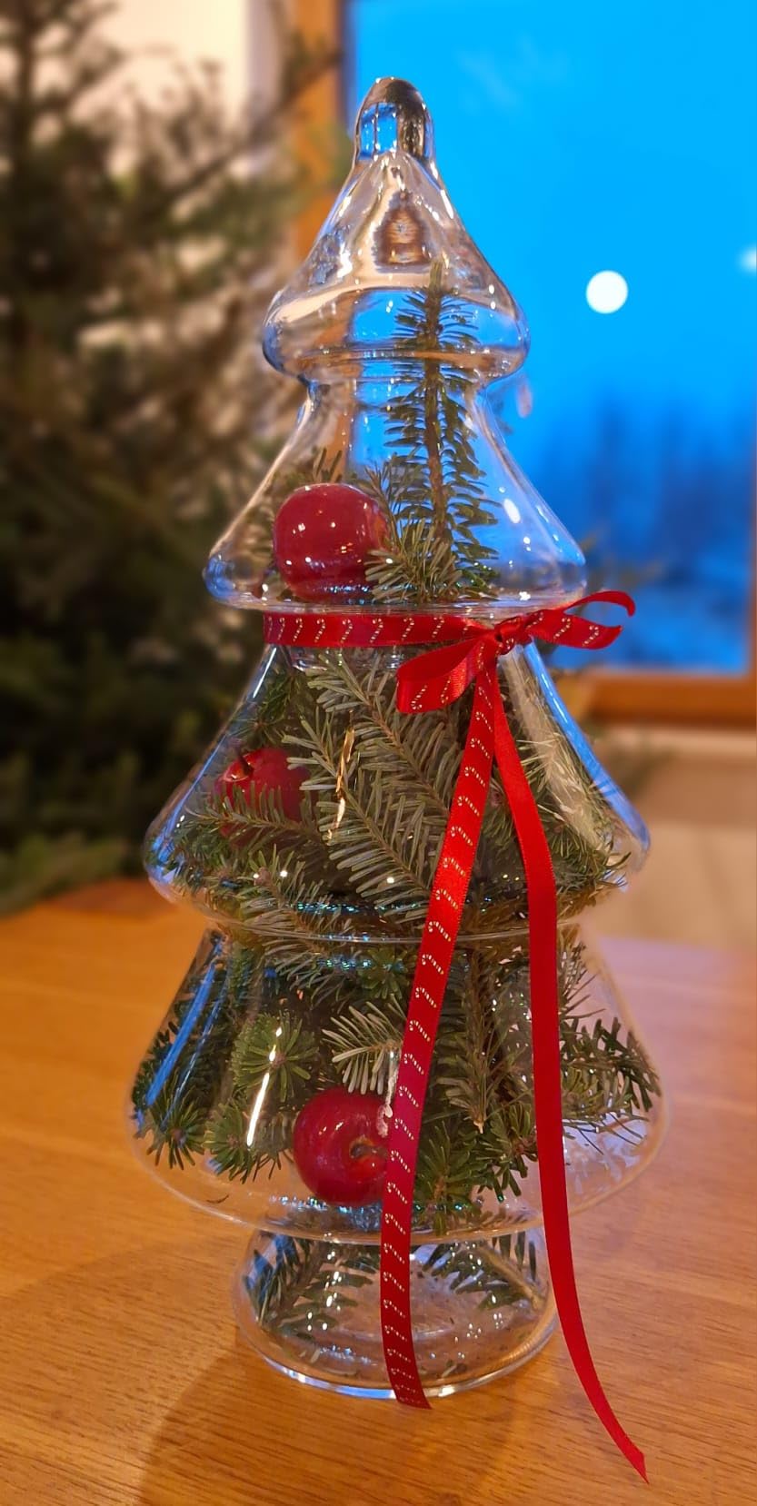 Albero di Natale in vetro decorato AzaliaDesign H-40 cm da riempire e decorare da soli - Barattolo in vetro per dolci, albero decorativo DIY, decorazione natalizia festiva per la casa
