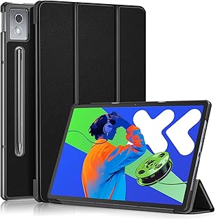 حافظة حماية ذكية بتصميم ثلاثي الطيات مع مسند متعدد الزوايا بخاصية السكون/التشغيل التلقائي لجهاز لينوفو ايديا تاب برو 12.7 بوصة 2025 (لون أسود)