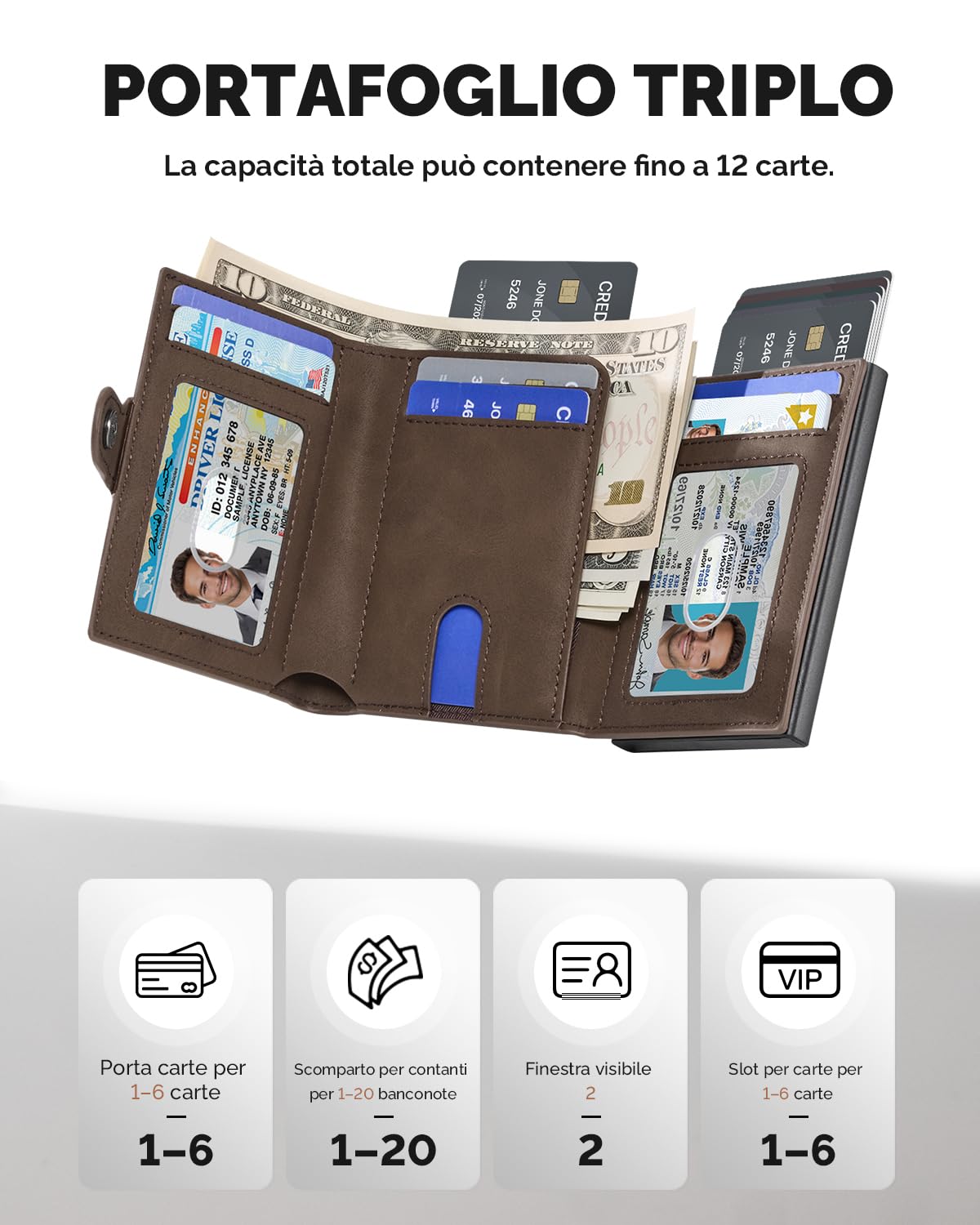 Portafoglio Uomo AirTag Porta Carte di Credito Uomo Portacarte Portafoglio Slim RFID Airtag Wallet Porta Airtag Apple Smart Tag Portamonete Capacità per 9-12 carte Finestra ID di Tasca per Monete