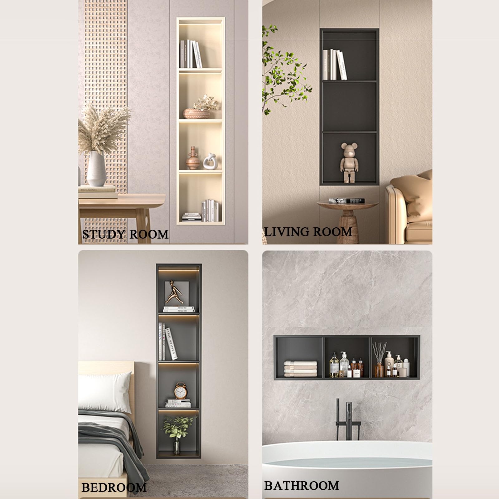 SanzIa Nicchia per Doccia con Luce LED Illuminata, Scaffale Impermeabile da Incasso a Parete Non È Necessario Rivestire la Nicchia per Lo Stoccaggio del Bagno(28x90x12.5cm)