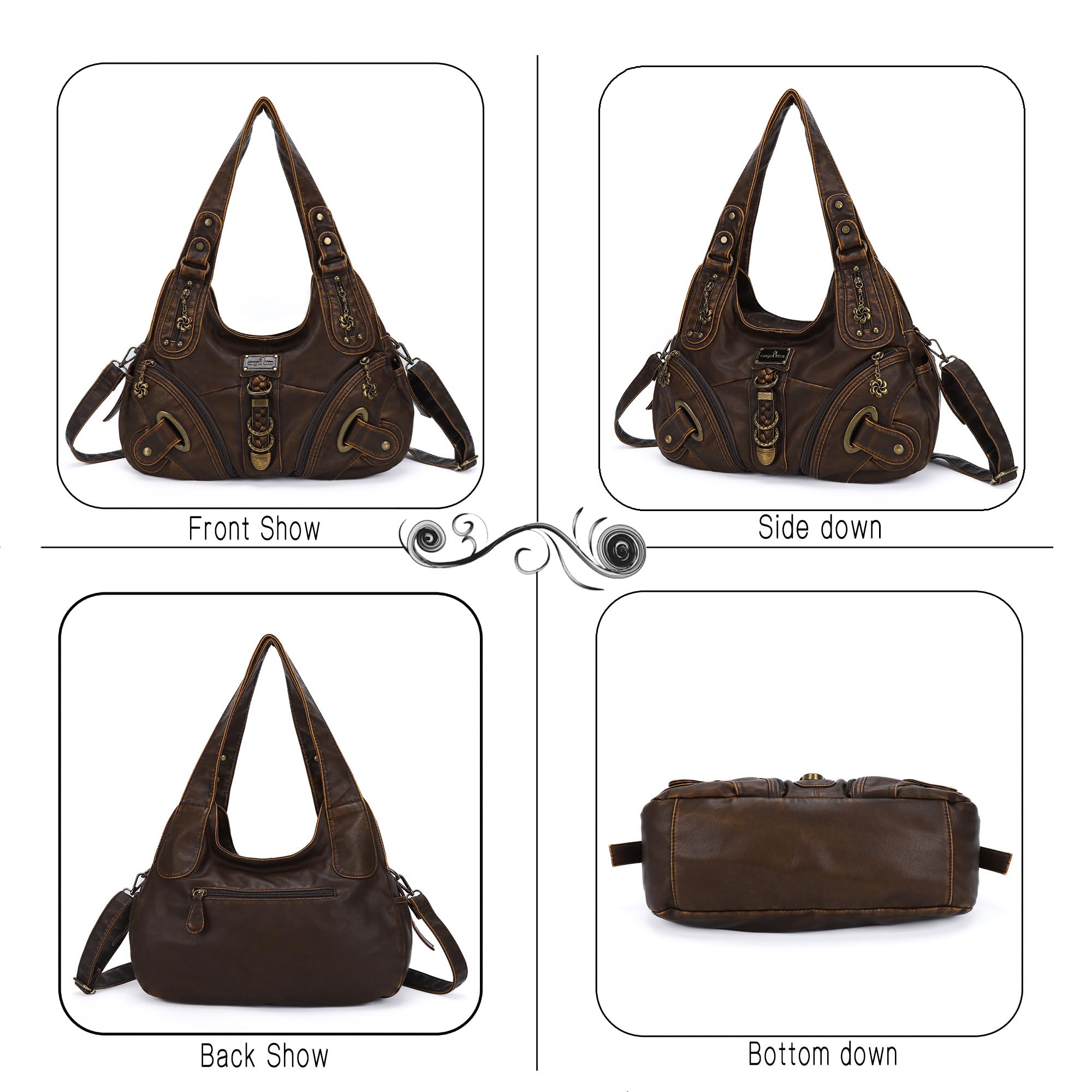 Angelkiss Hobo portfele i torebki dla kobiet, torba na ramię, duża, do codziennego użytku, 801Brown | Portfele