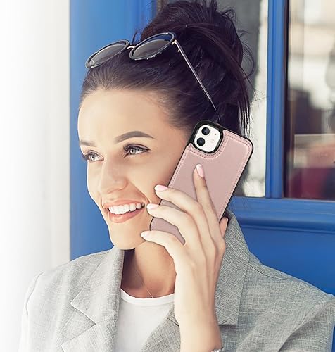 Miniatura 6 de Bizzib Funda de cuero con tarjetero y ranuras para tarjetas con función atril, doble cierre magnético, a prueba de golpes, funda protectora