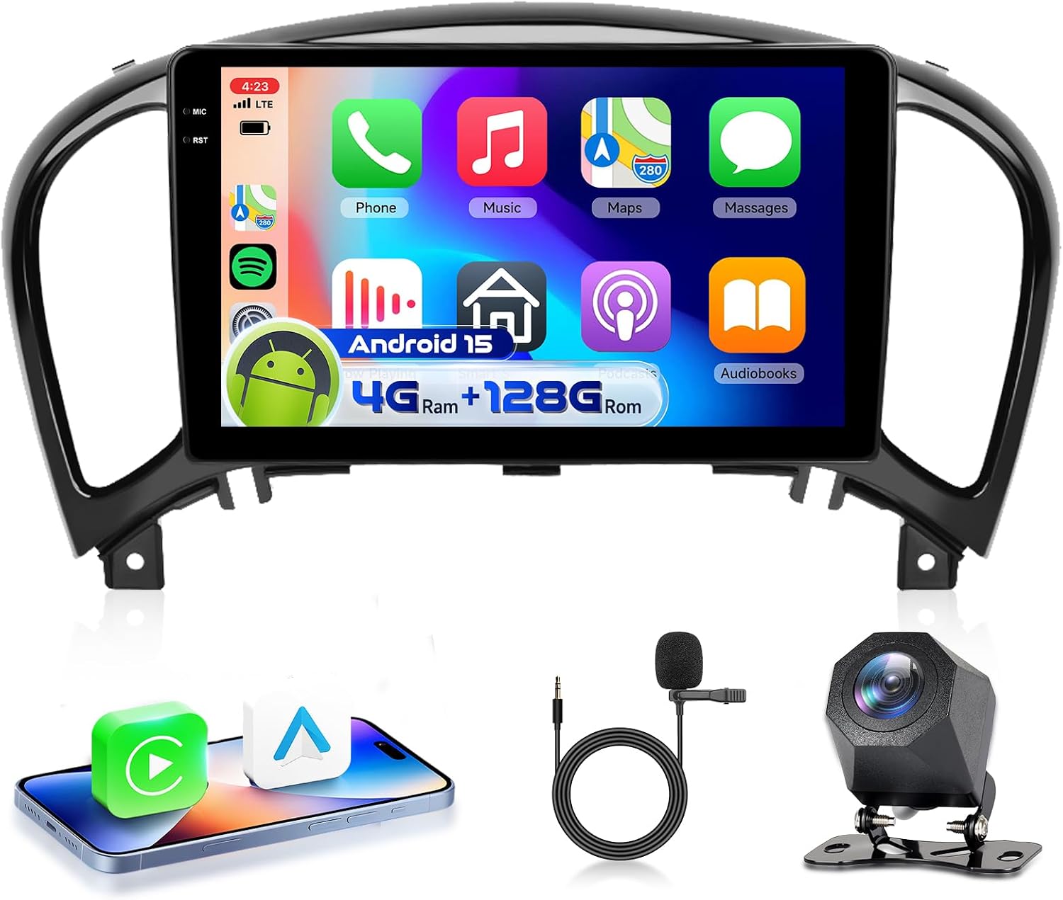 4G 128G VECHTEL 9 Inch Bluetooth Car Radio for Nissan Juke J15 2010-2019 / YF15 Infiniti ESQ 2011-2017 Carplay Android Car Android 15 EQ WiFi GPS Mirror Link RDS/FM Radio 2 DIN with AHD Rear View