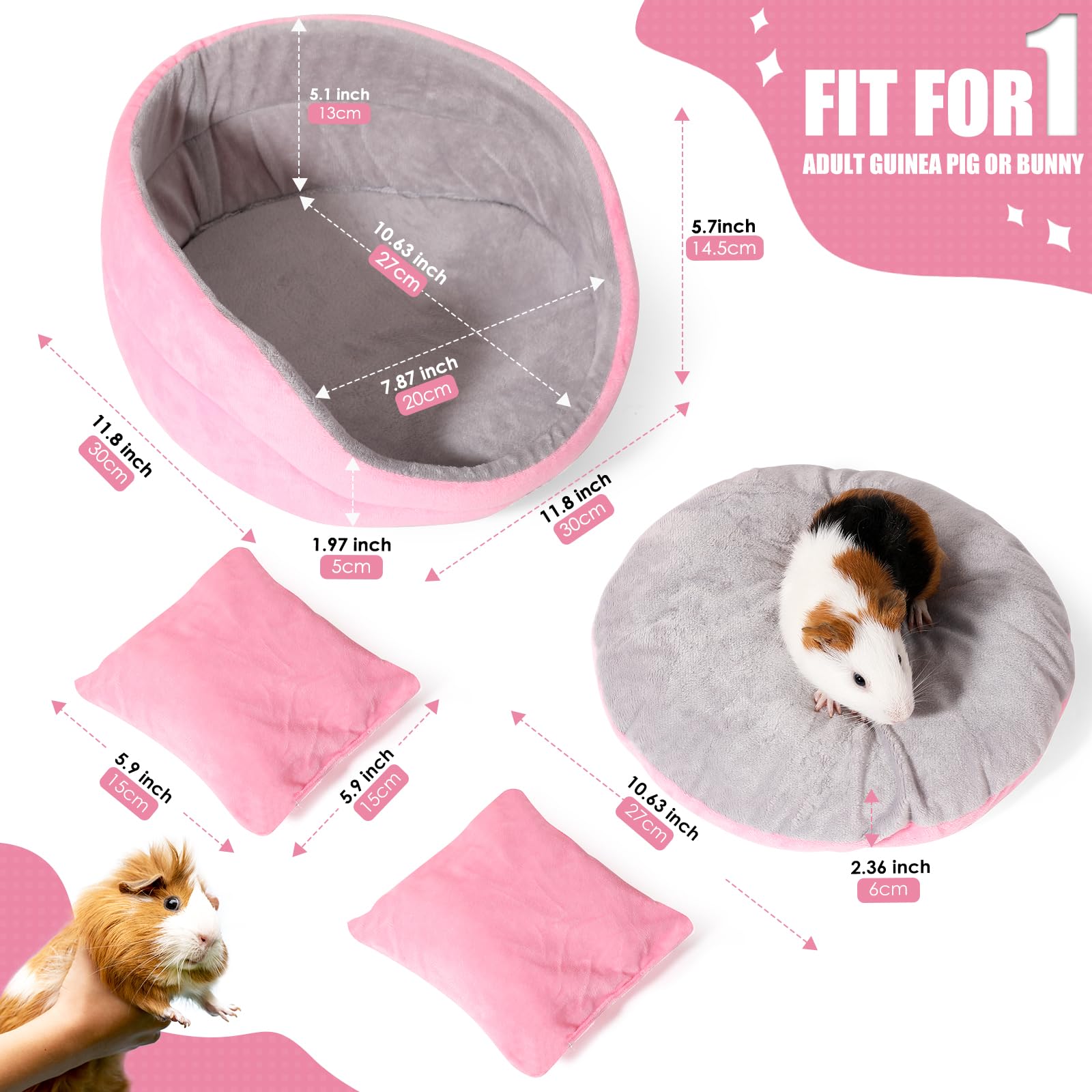 Guinea Pig Couch - Guinea Pig Bed, Removable Cushioned Pillow, Round Cuddle Cup Shape, Pure Pink and Gray, Ideal Bed for Small Pets — view 6