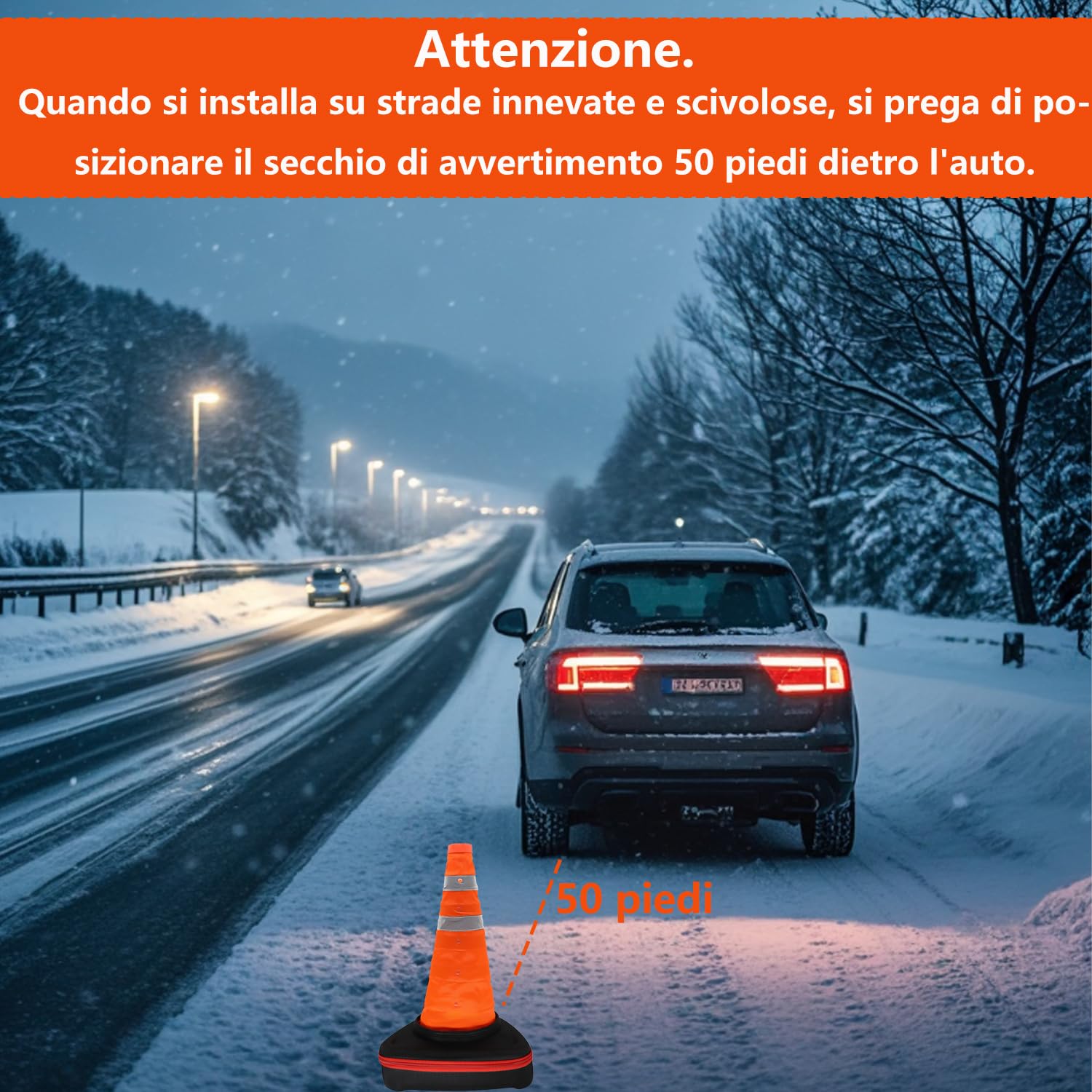 Set di 2 Catene di Scorrimento Per Auto in Tessuto,Coni pieghevoli per il traffico, buona presa, testata e certificata secondo la normativa EN 16662-1 (Rossi)-L