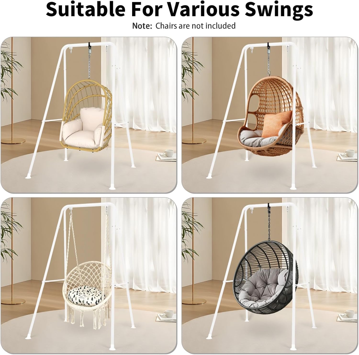 Hammock Chair Stand, Heavy-Duty A-Frame Metal Swing Stand for Indoor and Outdoor, Suitable for Most Hanging Chairs, Easy to Assemble & Store, Hammock Chair not Included (White)