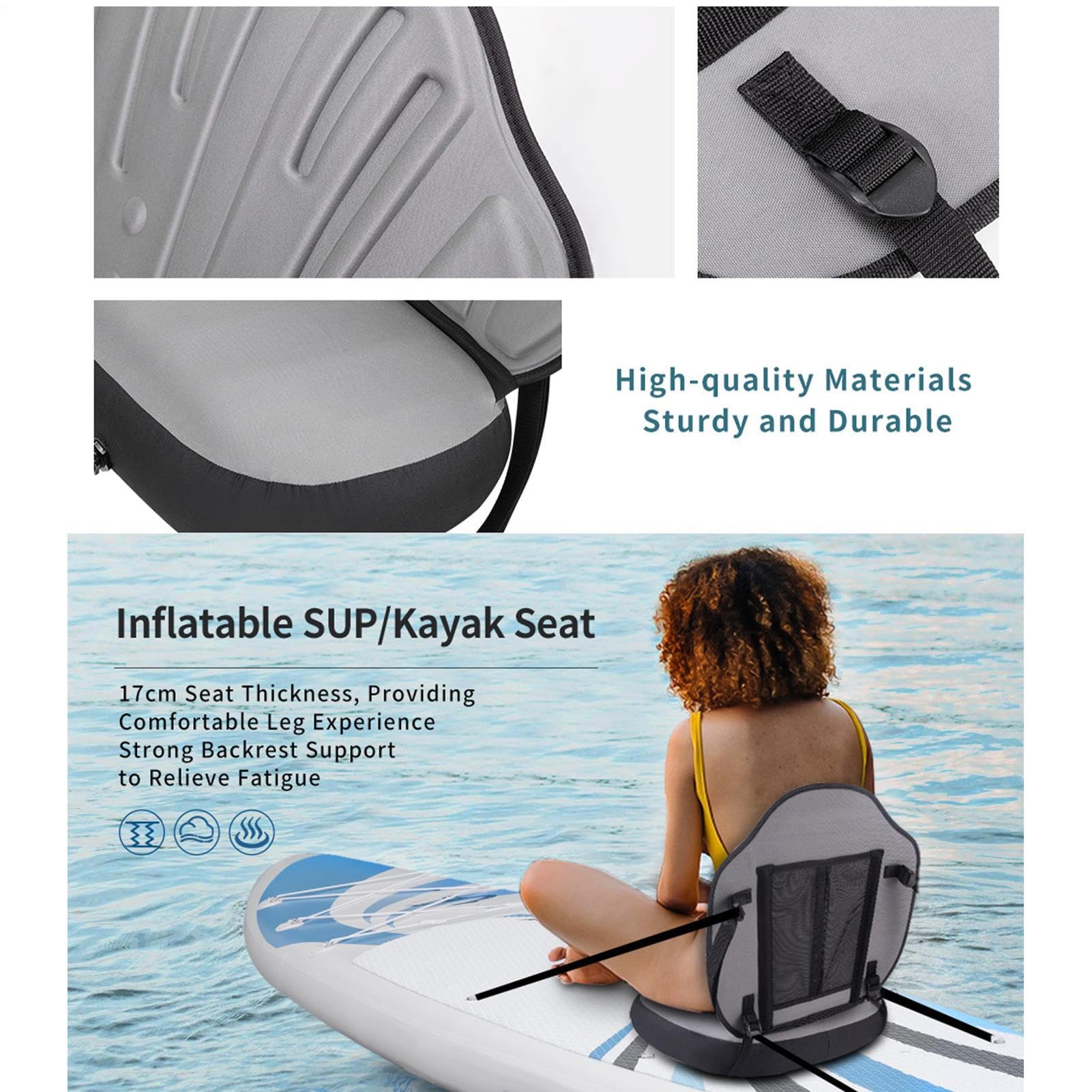 Sedile per paddle board - Cuscinu per kayak Sport acquatici, accesori per | barche Attrezzatura da esterno, 21,65x18,9x0,79 pollici Stand Up Paddle gonfiabile Comfort | Avventure di viaggio di rafting