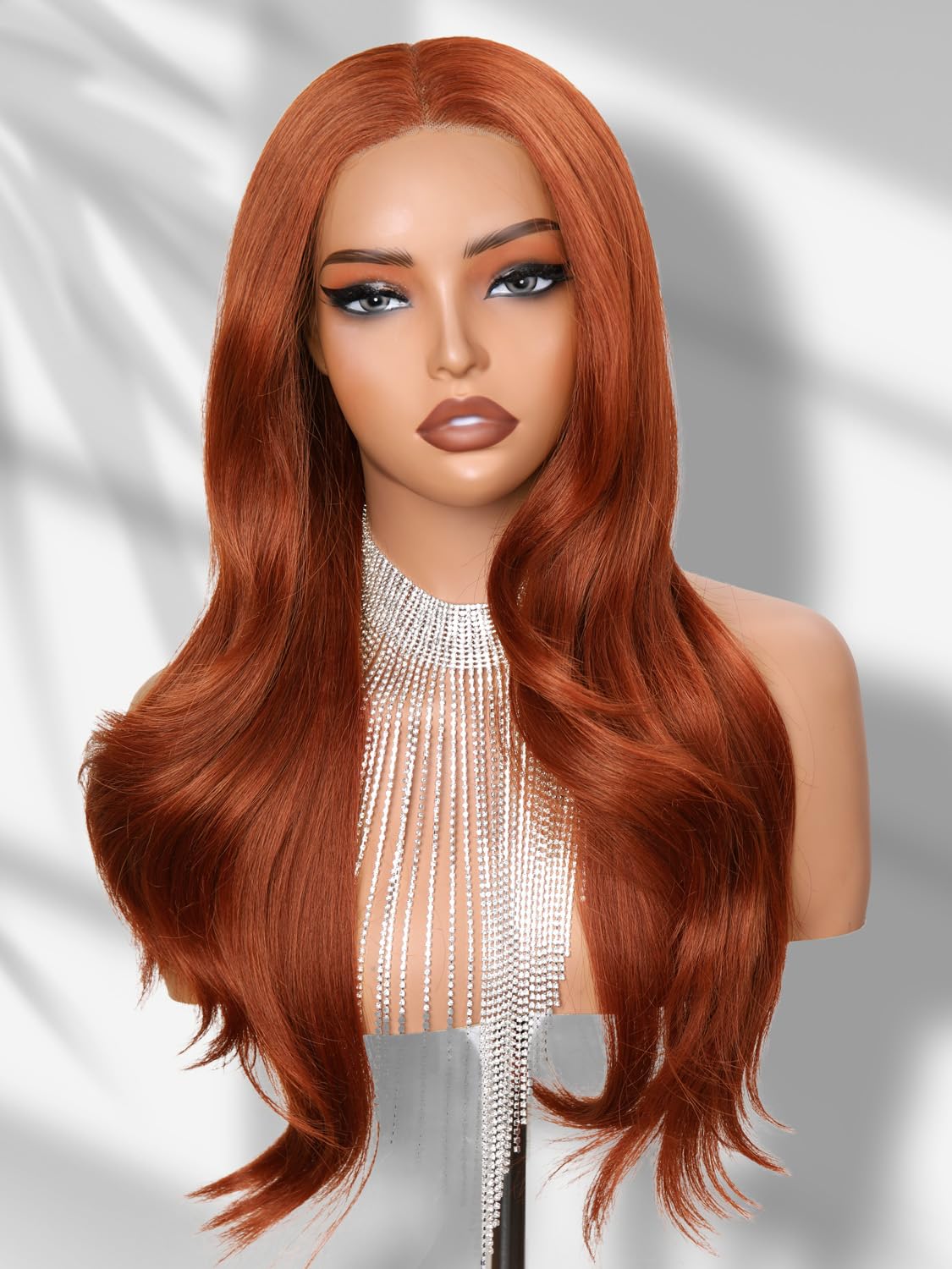 24 Inch Ginger Red Synthetic Lace Front Wigs - Copper Auburn 4x6 HD Lace Pre Plucked Glueless Wig for Women - Layered Wavy Wear and Go for Festival