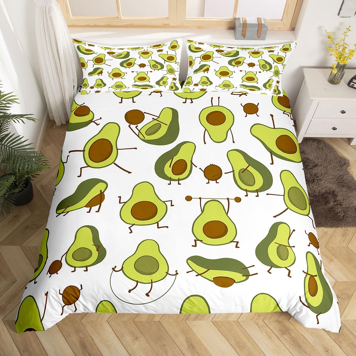 Loussiesd Cute Avocado Bedding Set for Girls Boys Kids Cartoon Sports Avocado Comforter Cover Set Kawaiiative Duvet Cover Lovely Fruit Bedding & Linen King Size 3Pcs Bedclothes โ image 1