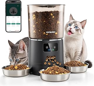 Comedero automático para gatos para 3 gatos, 6L/25 tazas, alimentador inteligente WiFi para mascotas, fuerte sistema antiatascos, dispensador de comida desecante de doble efecto, con