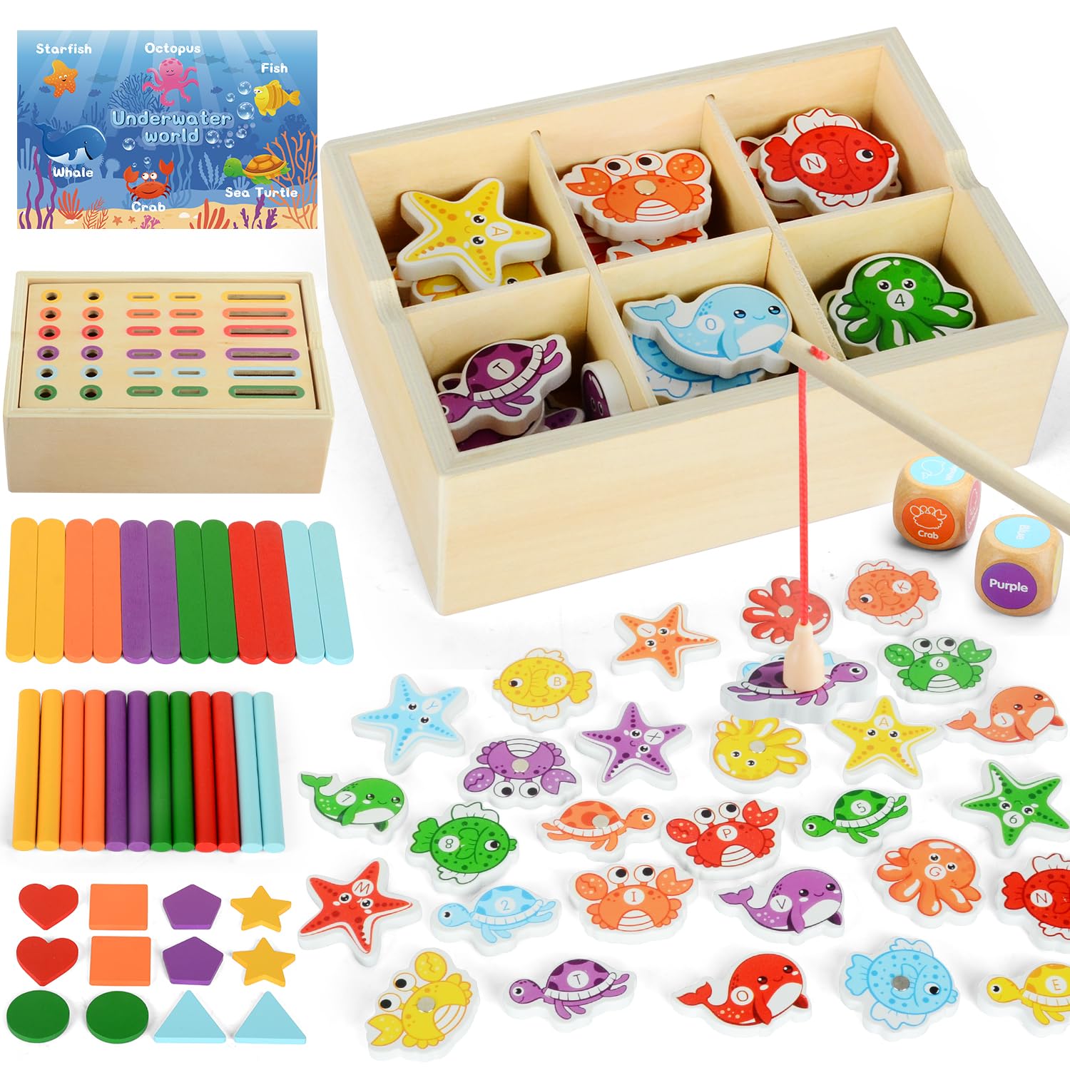 Juguetes Montessori para Niños 1 2 3 Años, Juego de Pesca Magnetico y Clasificación de Colores, Juego Montessori Madera, Juguete Educativo Sensoriales Bebés, Regalo Niños Niñas Cumpleaños Navidad
