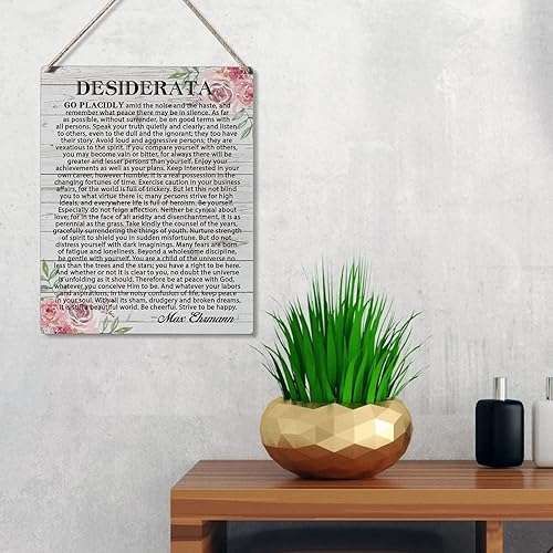 Miniatura 3 de Qious Letreros Inspiracionales de Regalo Estilo Granja Desiderata "Vaya plácidamente entre el ruido y la prisa" Letrero Colgante de Madera Arte de