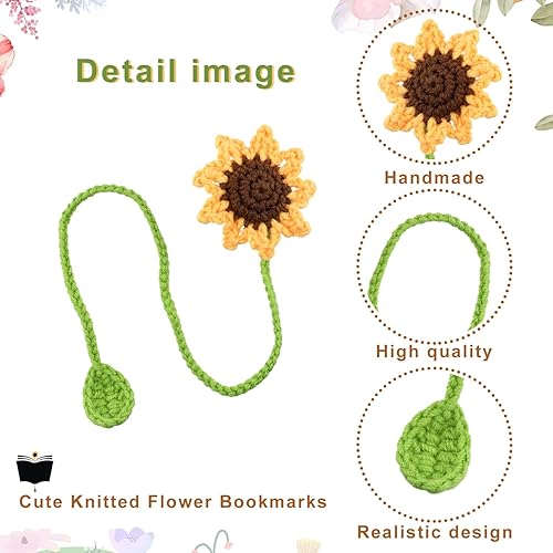 Miniatura 4 de 5 marcapáginas de girasol para mujer, 5 estilos de ganchillo de flores, personalizados, hechos a mano, de punto de margarita, para cortina, colgante