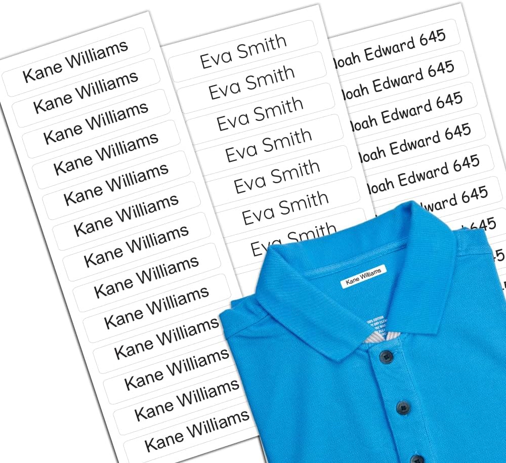 Papa Prints Pack of 60 Iron on Labels for Clothes (46 x 8 mm) Name tag Waterproof Personalised Iron on Name Labels for Clothes