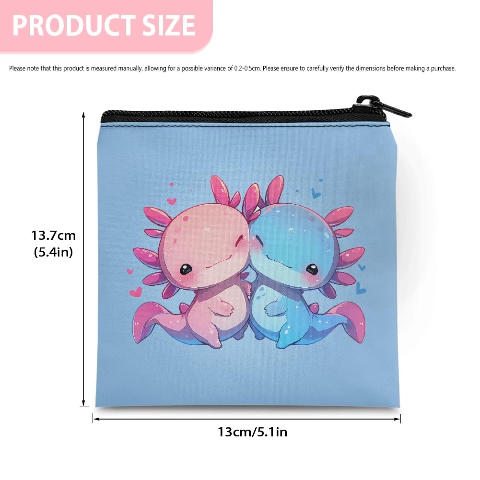 HUGS IDEA Cute Cartoon Axolotl Period Bag for Women Girls Menstrual Pad Pouch for School Office Small Sanitary Napkin Storage Bag Portable Feminine Period Kit Bag