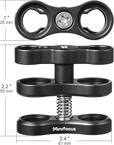 Miniatura 2 de MINIFOCUS Soporte de abrazadera de bola de aluminio de 1 pulgada para sistema de bandeja de brazos de luz de buceo subacuático, cámara de buceo