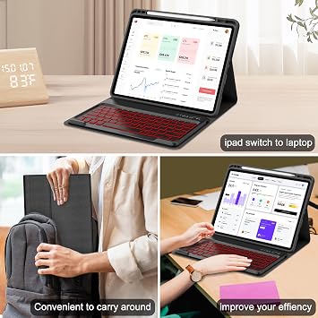 IVEOPPE Keyboard Case for Xiaomi Redmi Pad Pro 12.1 Inch 2024/Xiaomi Poco Pad 12.1, 7 Colors Backlit, Detachable Bluetooth Wireless Keyboard Slim PU Stand Cover with Pencil Holder,Black