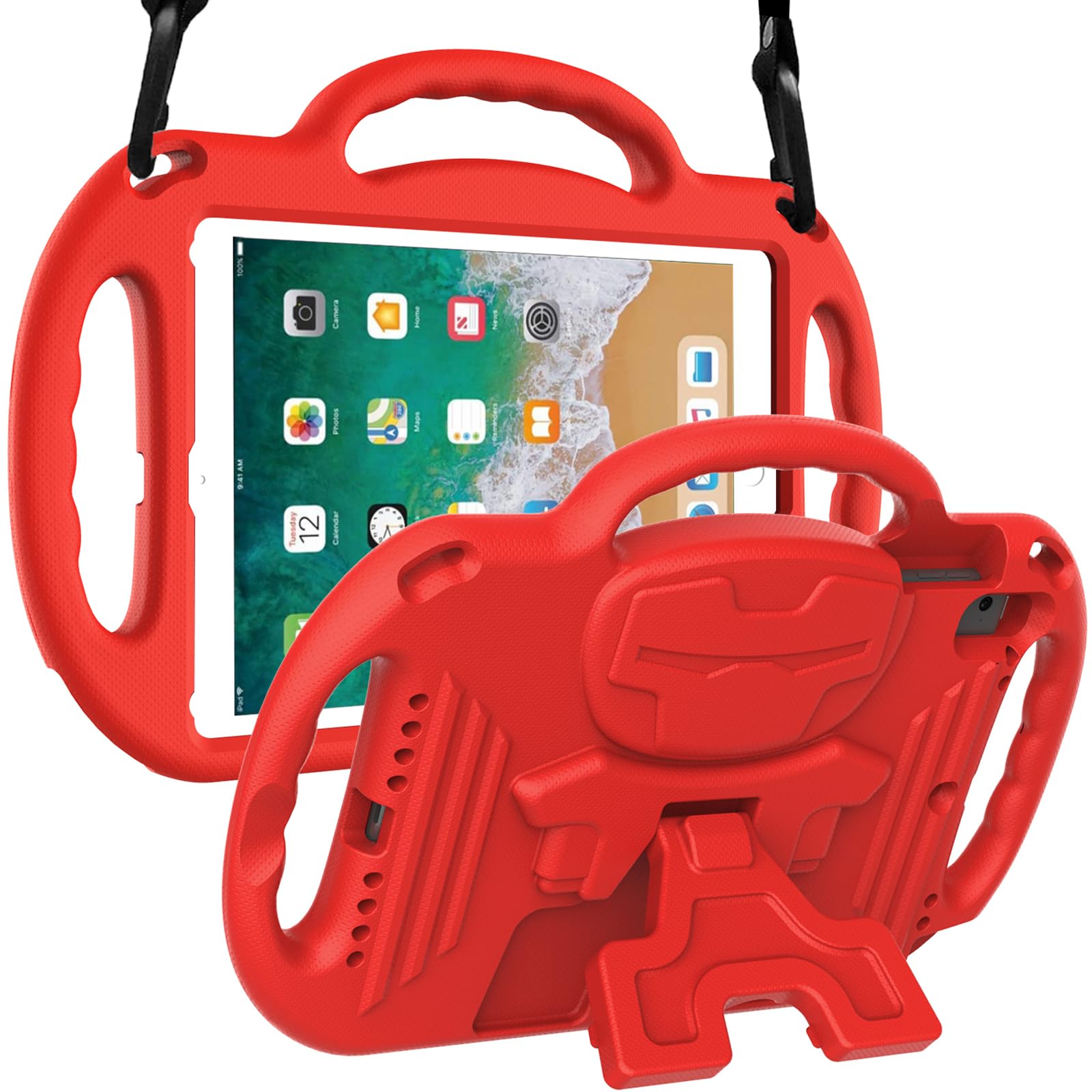 LTROP iPad 6th Generation Case, 9.7 iPad Case 2018, iPad 9.7-Inch Case - Light Weight Shock Proof Handle Stand Shoulder Strap Kids Case for 9.7 inch iPad 6th Gen/ 5th Gen/Air 2/ Air - Red