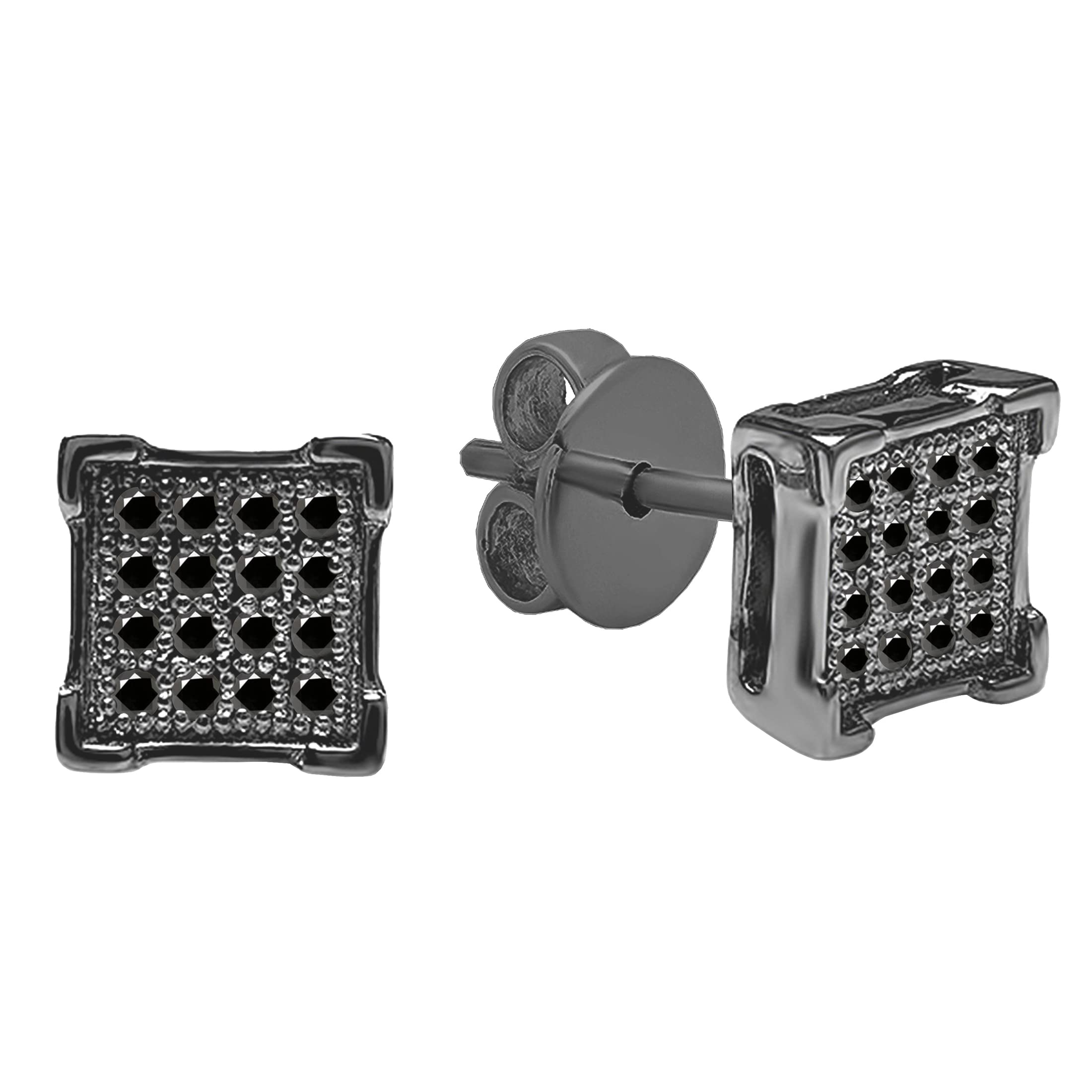 Dazzlingrock CollectionDazzlingrock Collection Round Black Diamond Hip Hop Iced Stud Earrings for Men (0.07 ctw, Color Black, Clarity Opaque) in Black Plated Sterling Silver