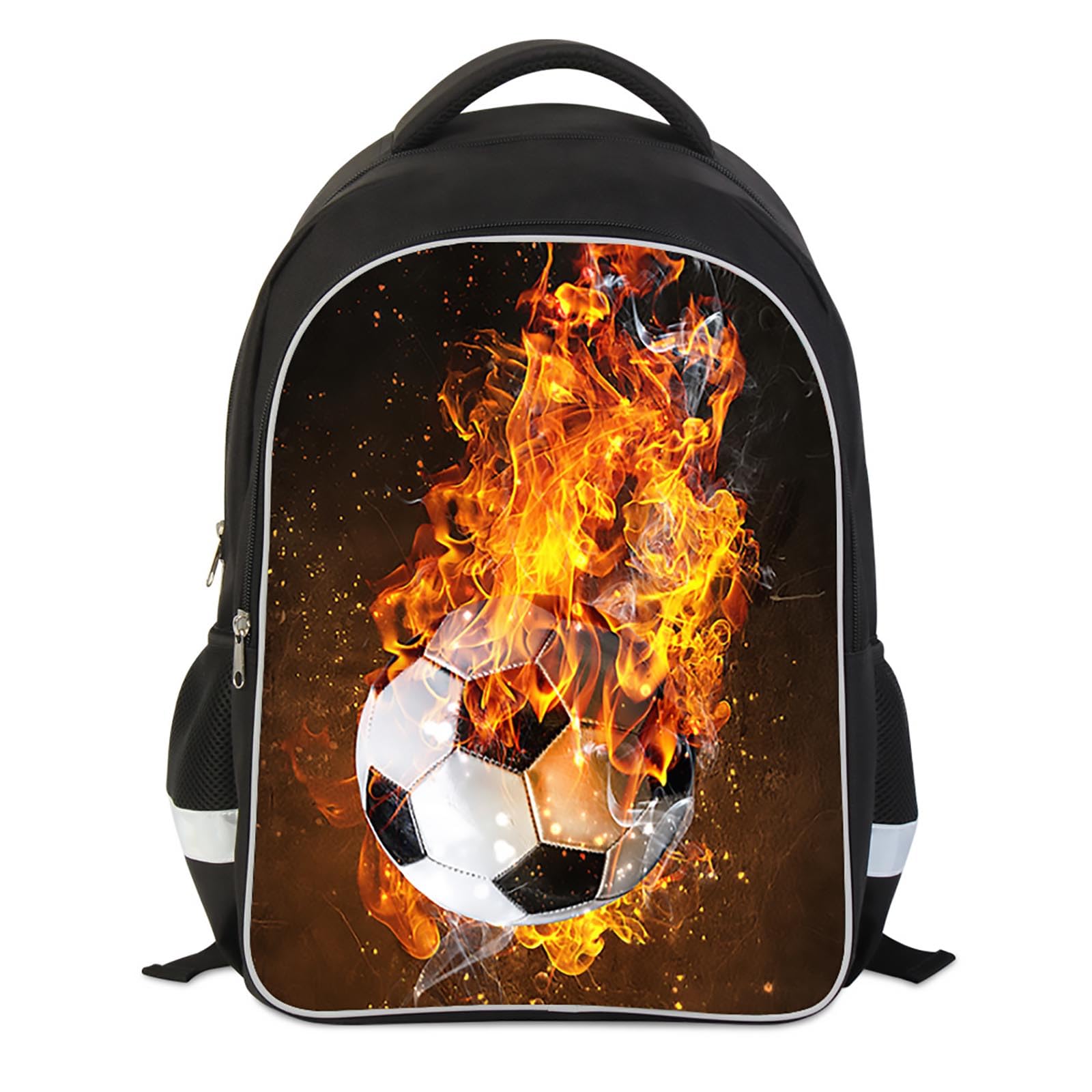 CSWMZQZY Soccer Backpack for Boys Burning 3D Hologram with 3 Replacement Cards, Great for Boys and Girls Going to School Is Unique, E, 12.2"L x 17.3"H x 6.7"W., Soccer