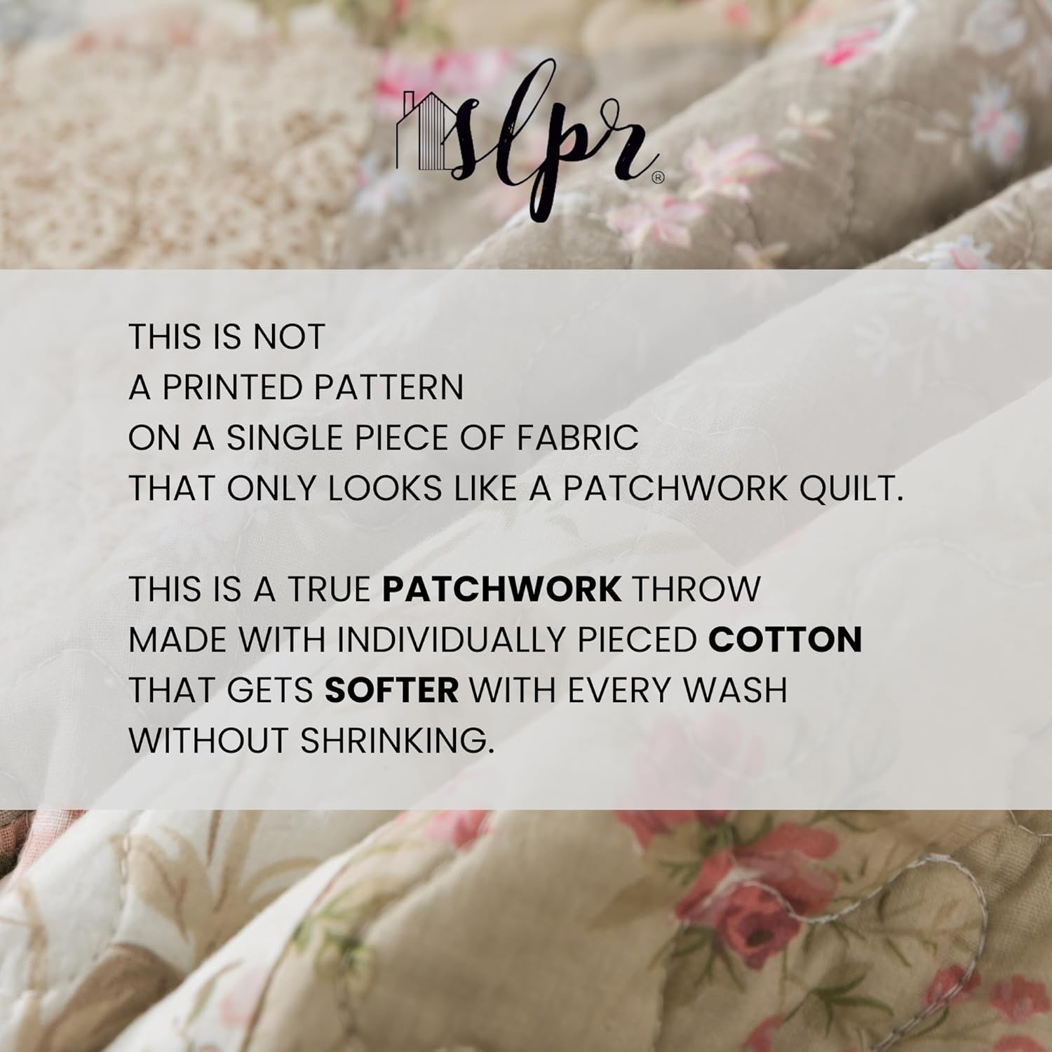 SLPR Cotton Quilted Throw Blanket, 50" x 60" Floral Farmhouse Patchwork Quilt, Shabby Chic Patchwork Throw Lap Quilt for Couch, Secret Garden - Image 7