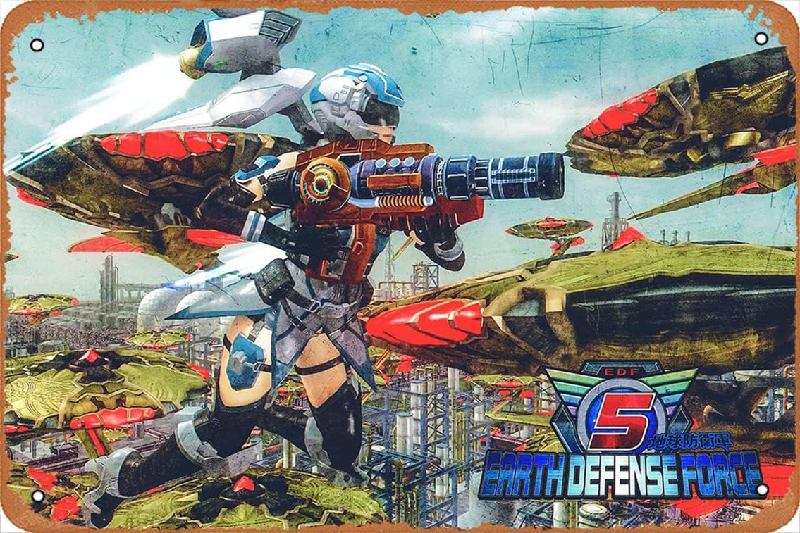 GNTOET Earth Defense Force 5 Video Game Poster Tin Wall Sign Retro Iron Painting