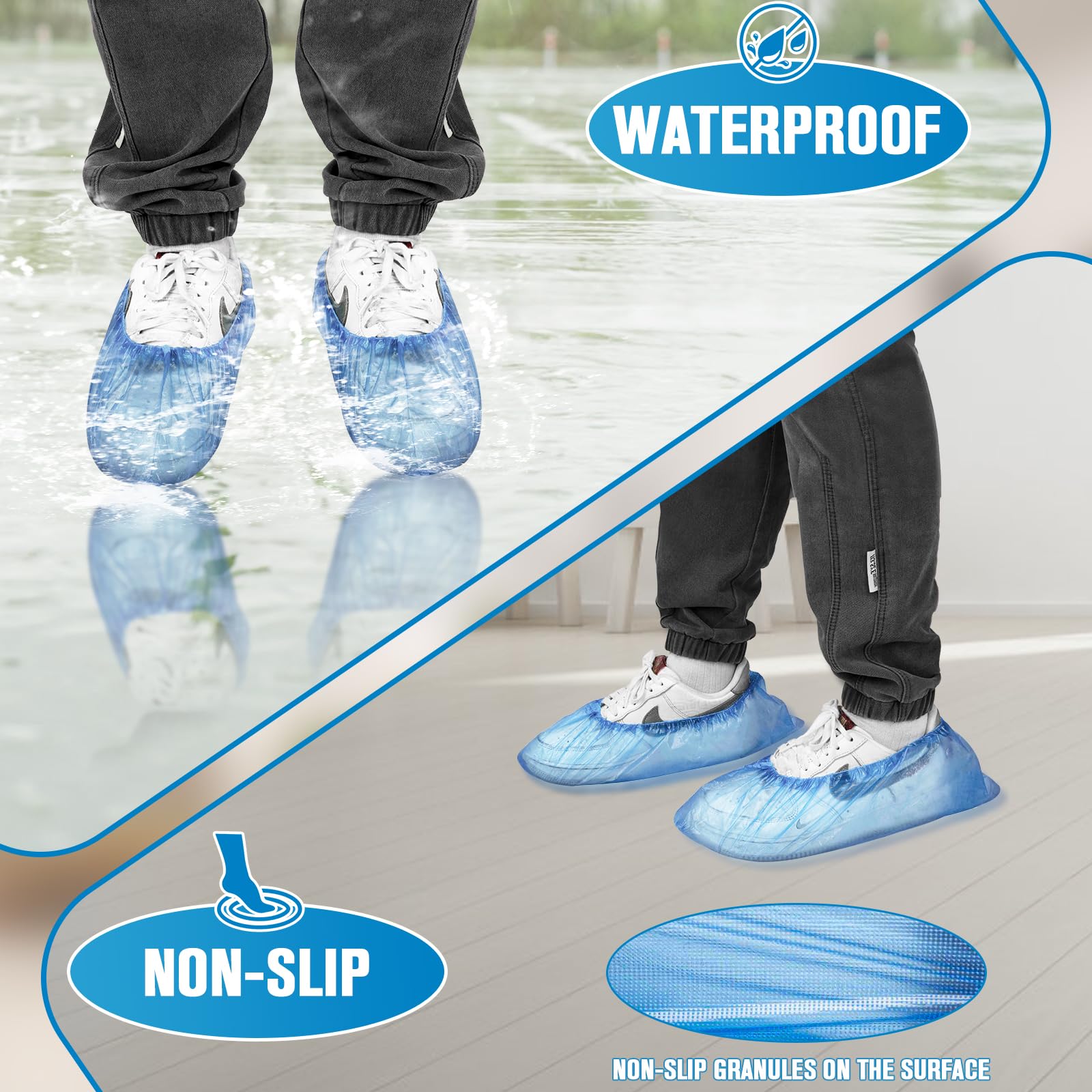 1000 copriscarpe usa e getta da 39,9 cm (500 paia), antiscivolo, adatti per uomini e donne 11, in plastica ispessita, usa e getta, per interni, copertura impermeabile per stivali